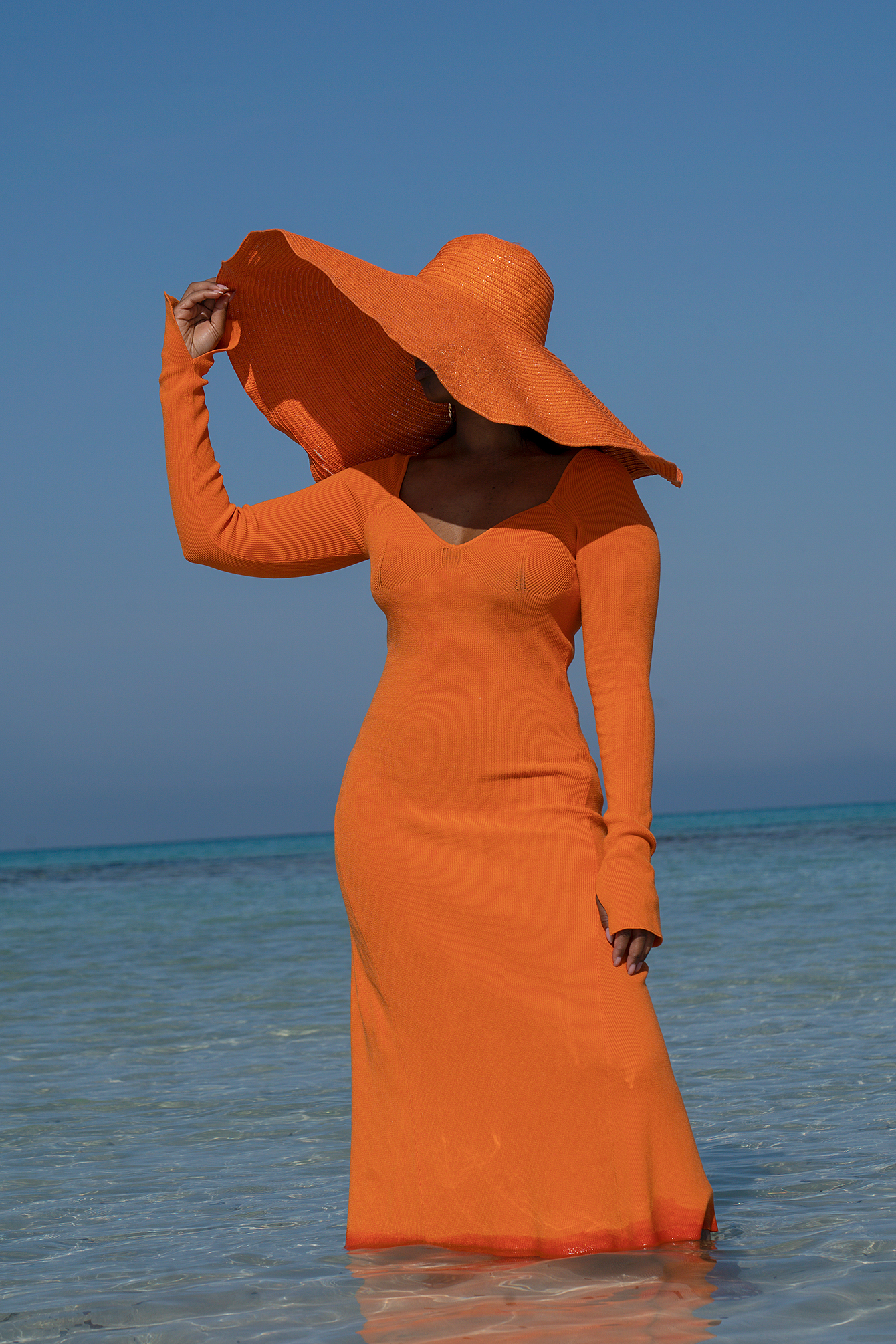 Orange Robe côtelée à armatures