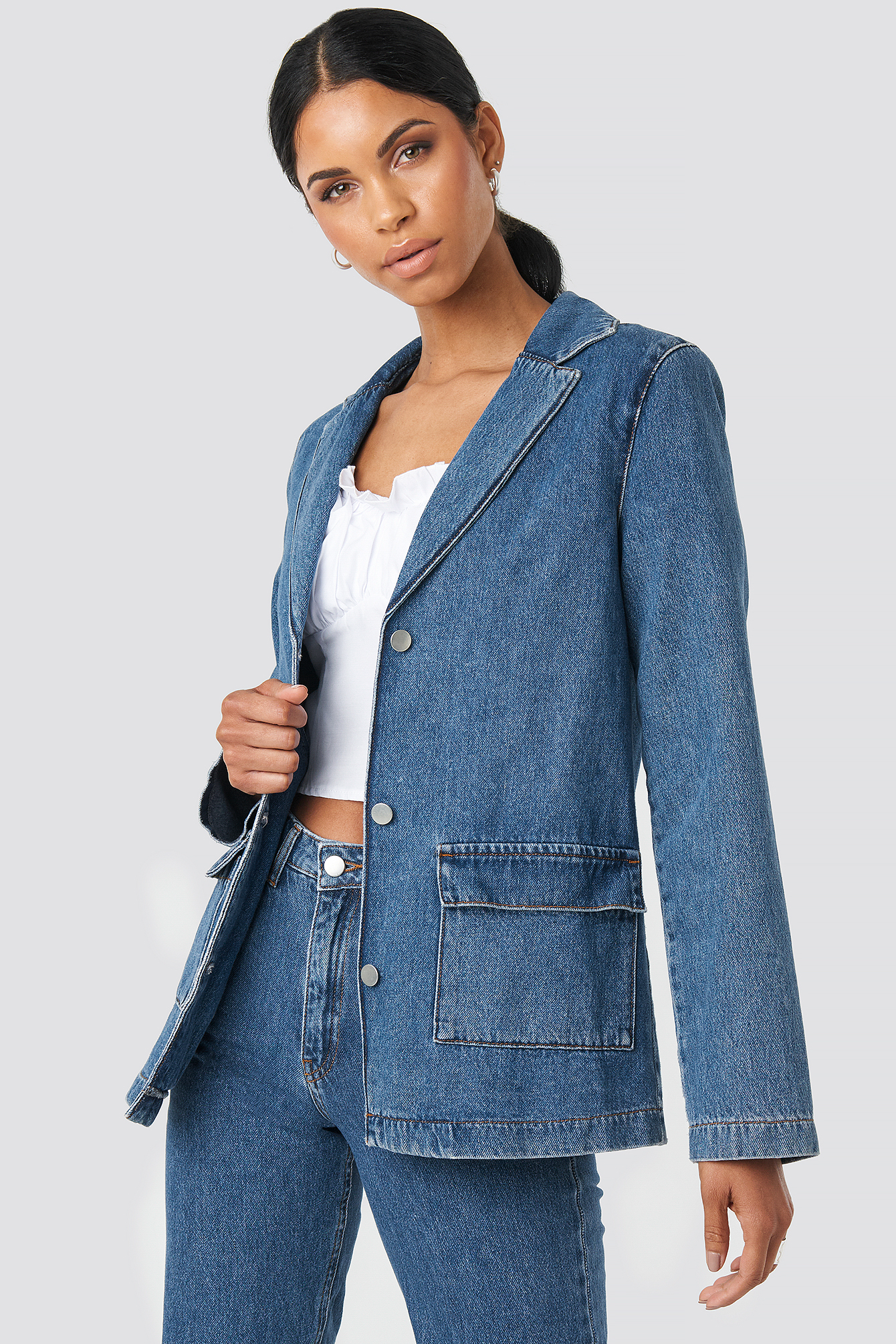 Straight Fit Denim Blazer Bleu nakd.fr