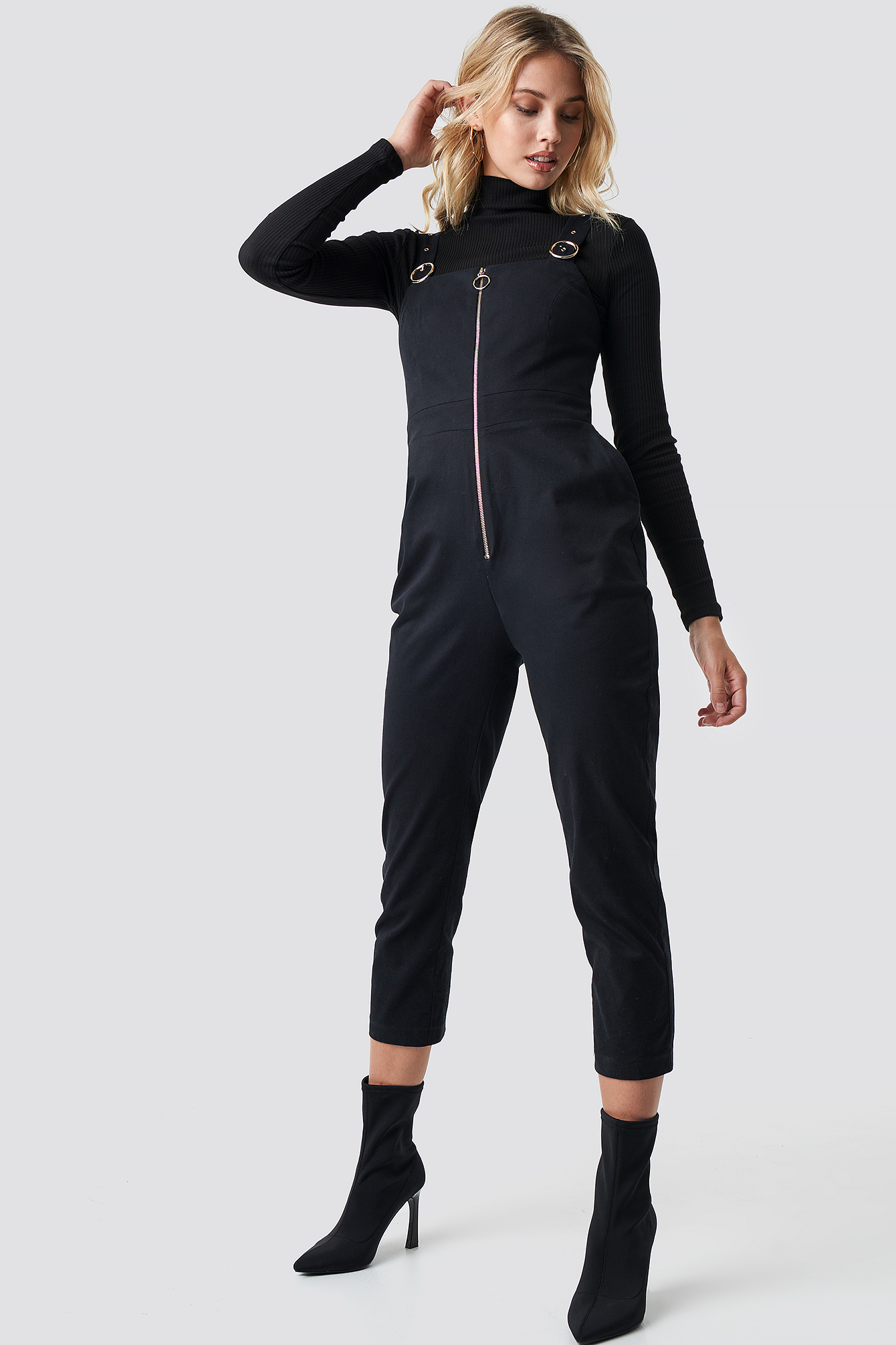 Black Anna Nooshin x NA-KD Front Zip Detailed Jumpsuit
