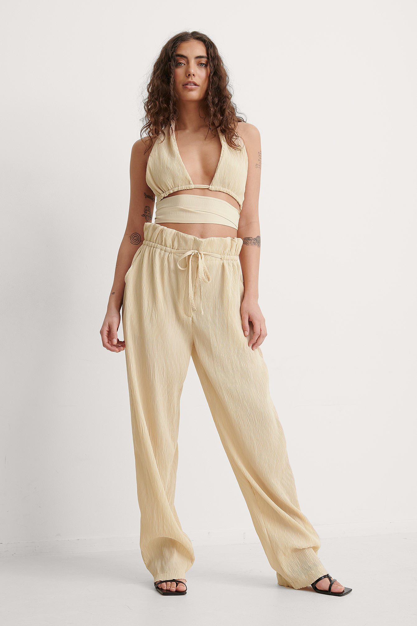 Off White Pantalon Taille Paperbag