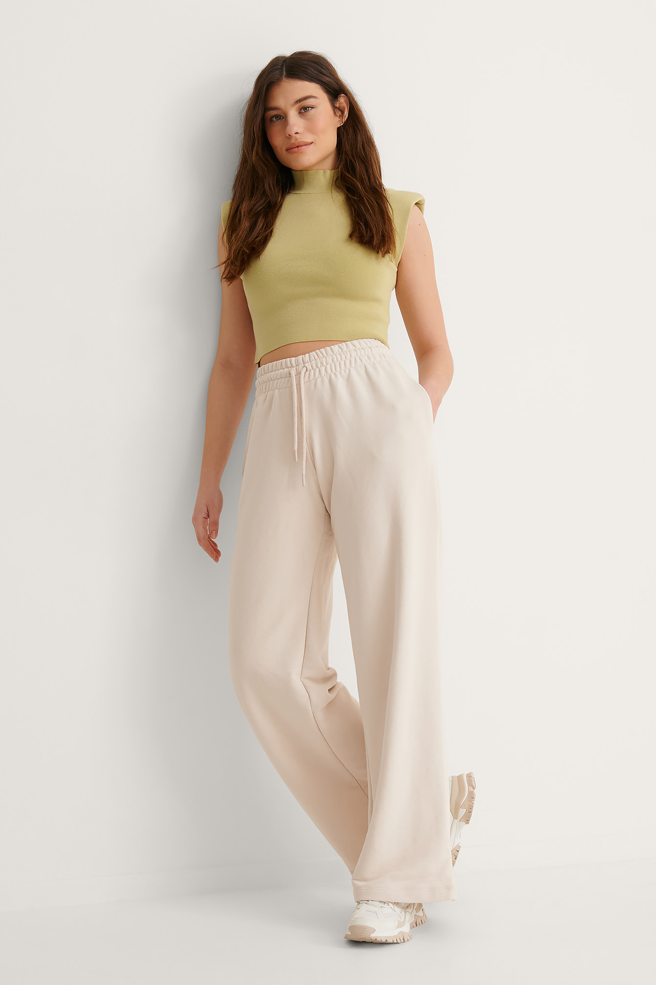 Cream Pantalon De Jogging Palazzo