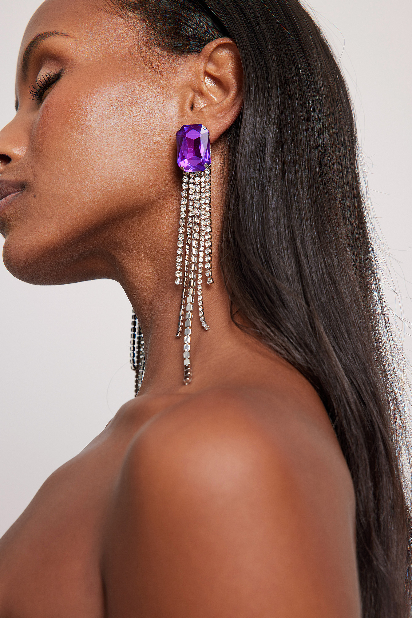 Purple Grandes boucles d'oreilles pendantes avec pierre et strass