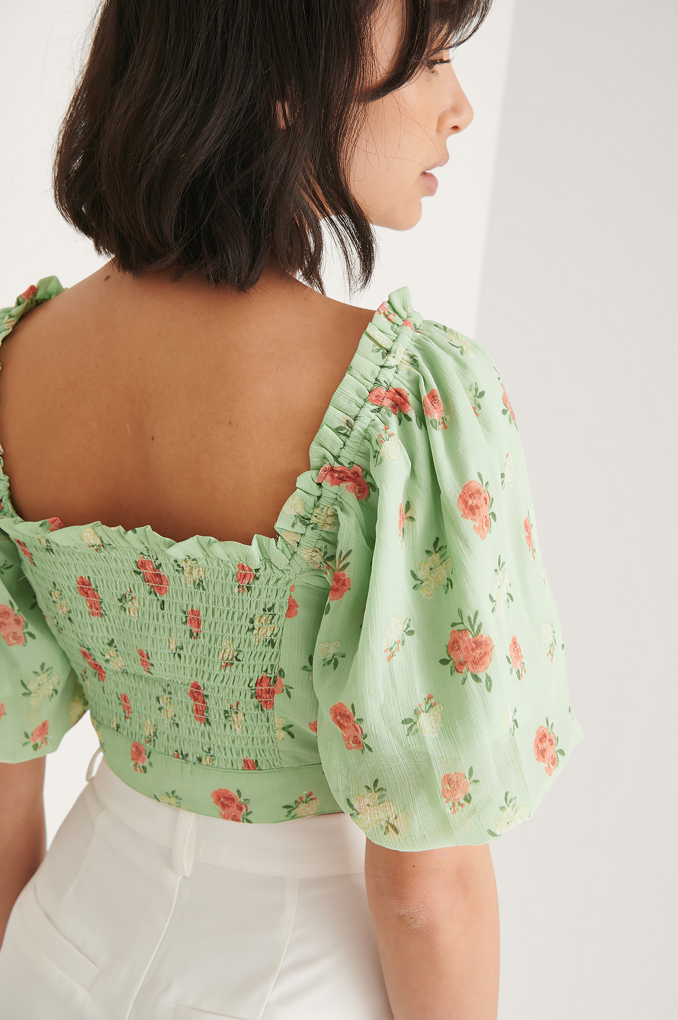 Green Flower Haut Court À Volants