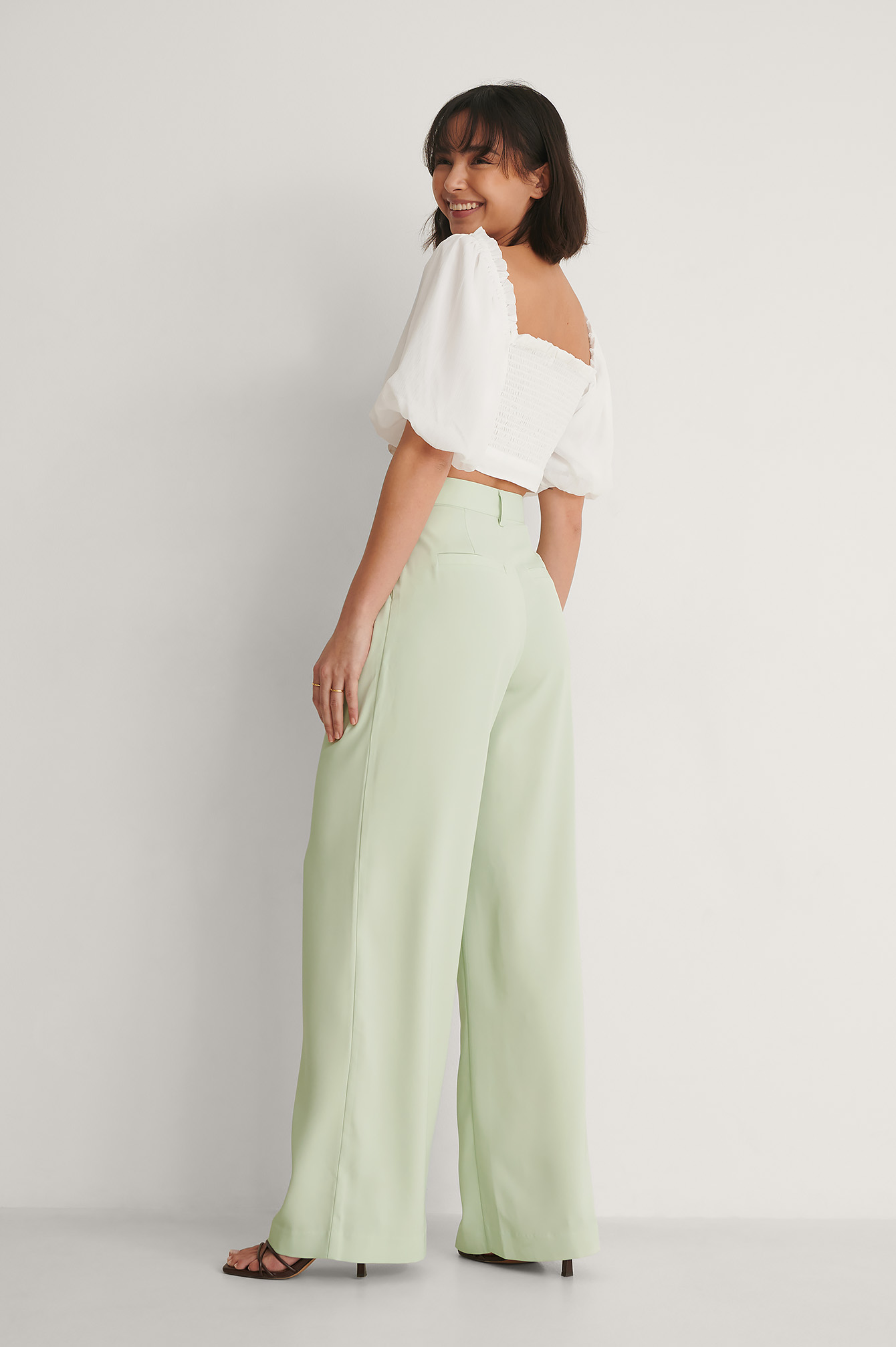 Green Recyclé Pantalon Plissé Taille Haute