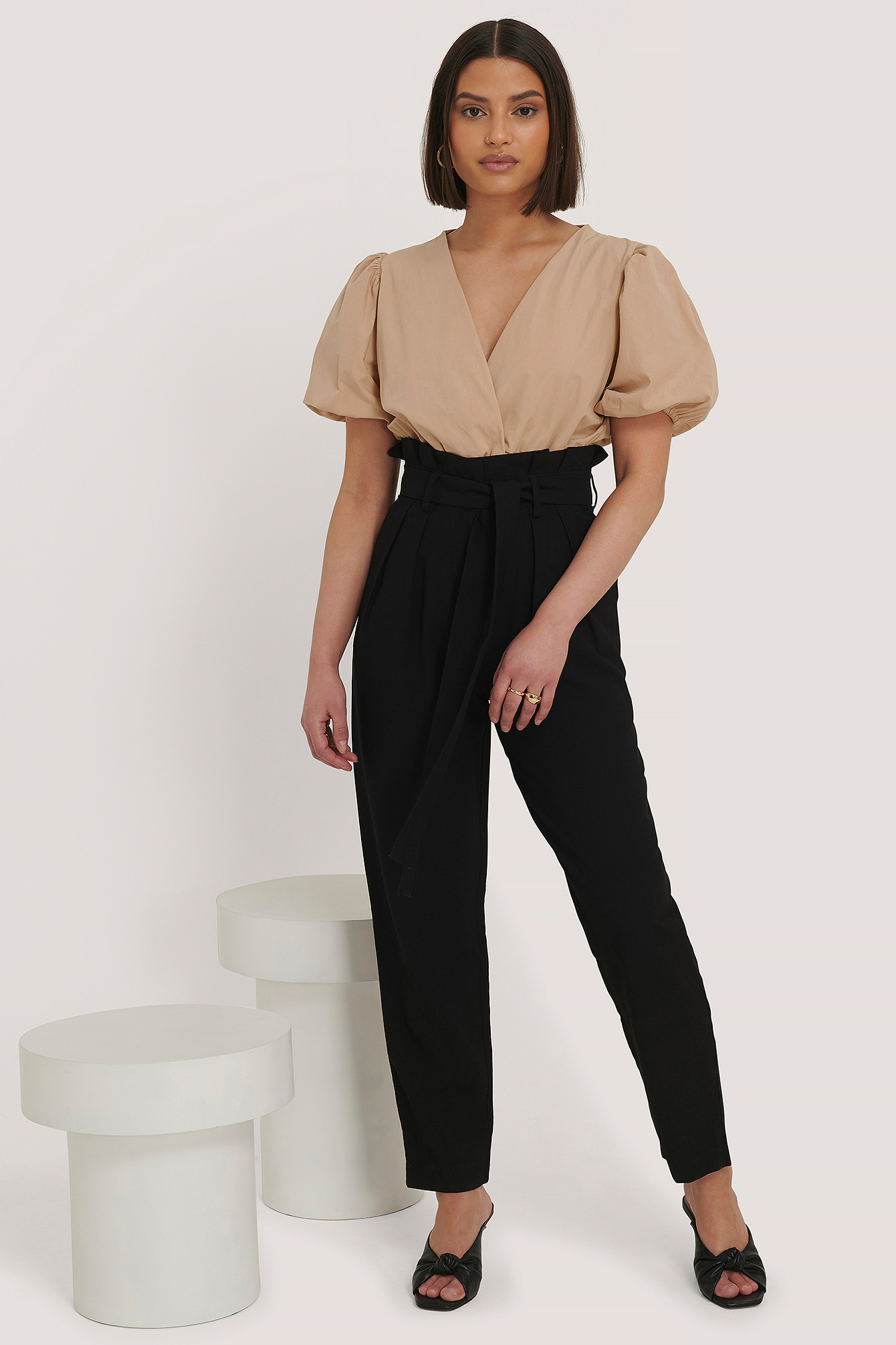 Black Pantalon À Nouer À La Taille