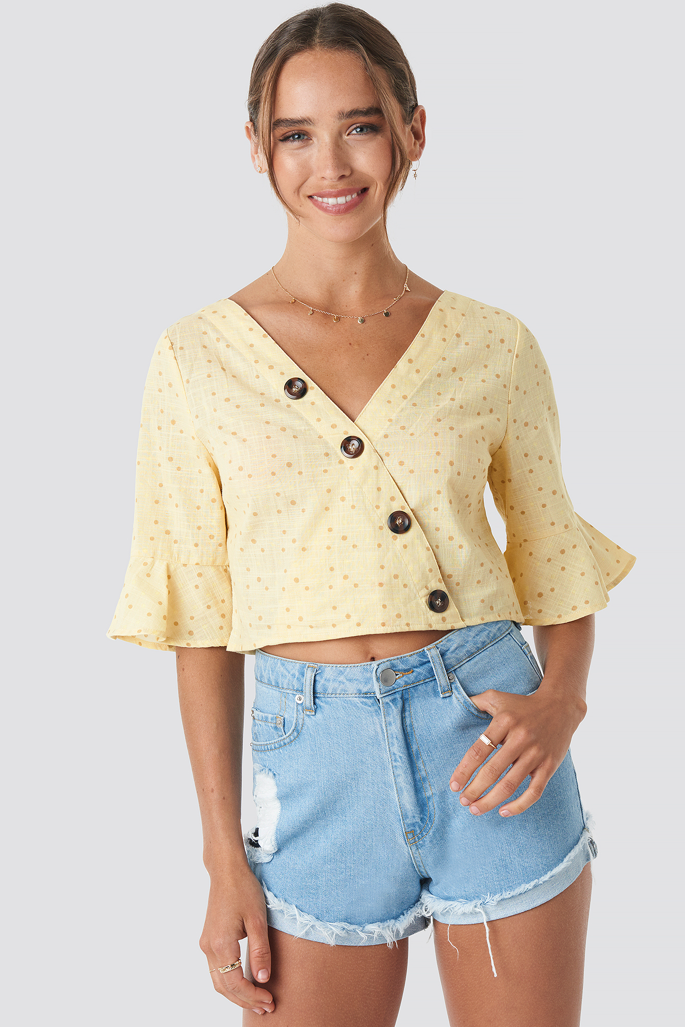 Yellow Buttoned Wrap Top