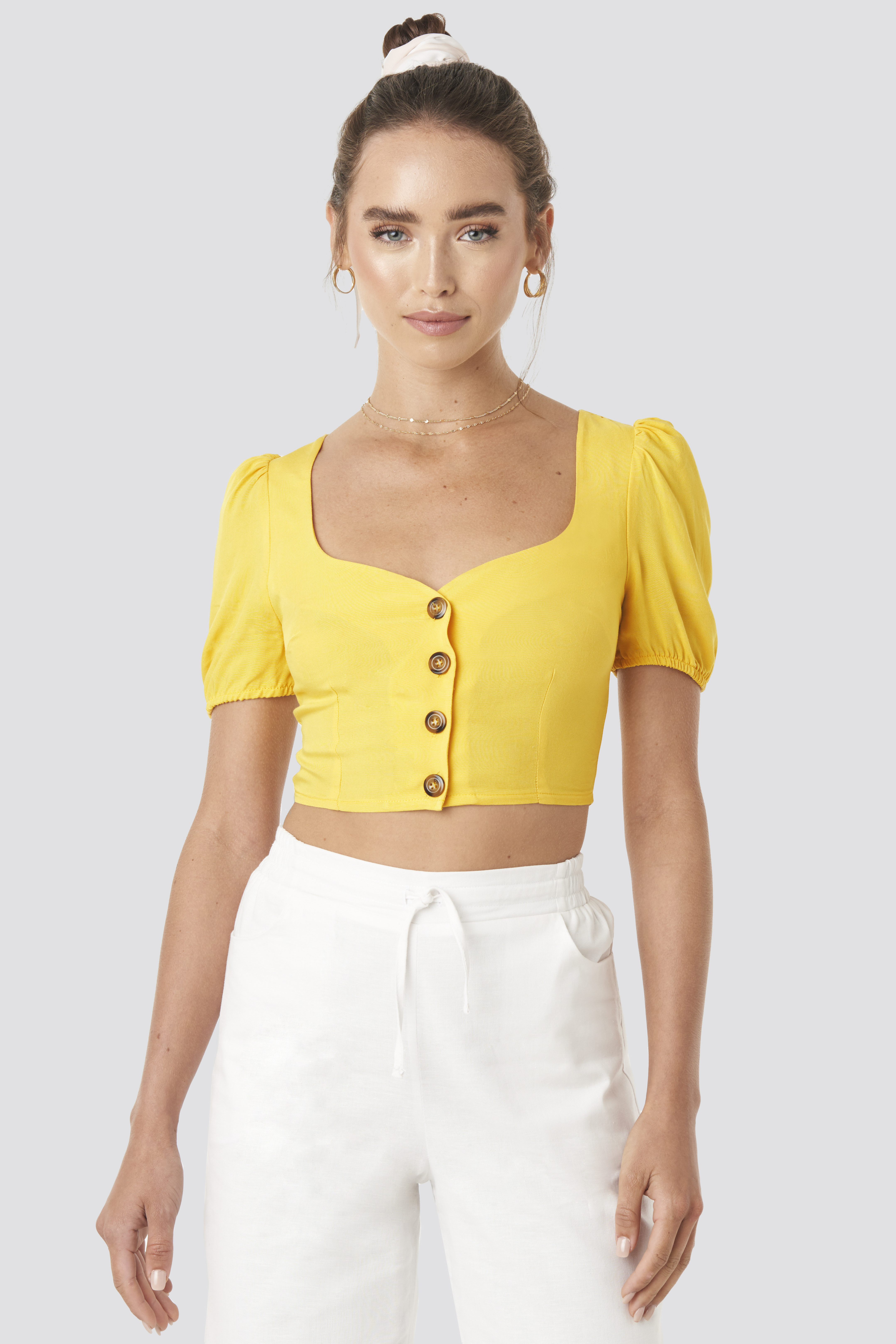 Yellow Wide Neck Buttoned Top