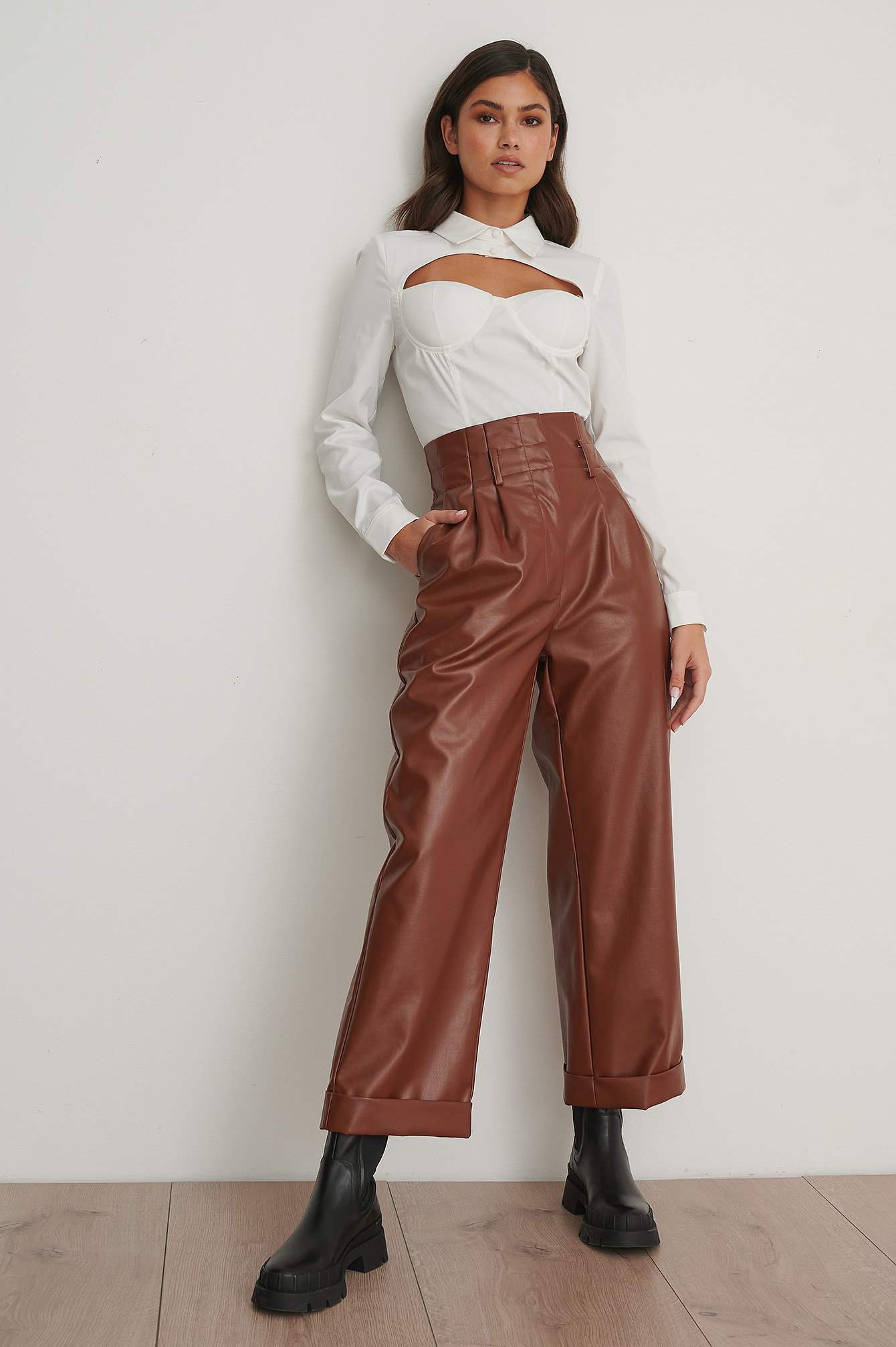 Brown Pantalon Plissé
