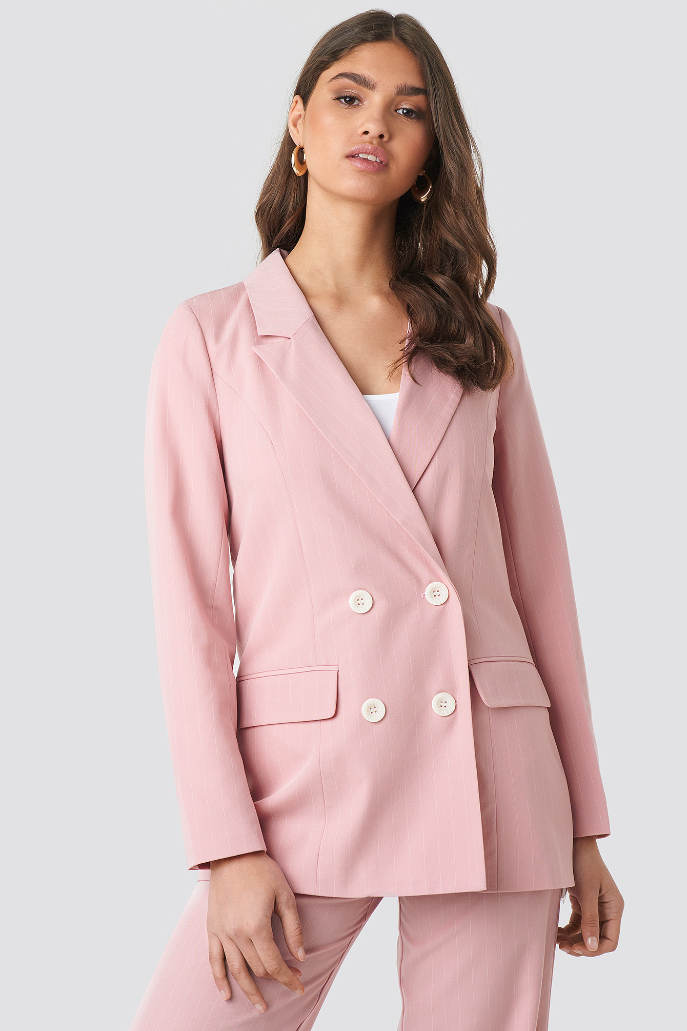 Pink White Stripe Pinstriped Double Breasted Blazer