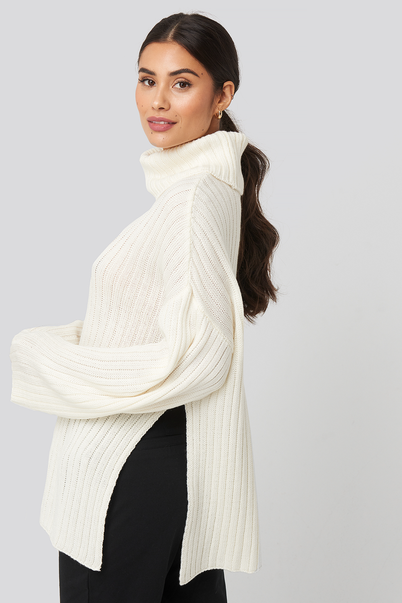 Offwhite Side Slit Oversized  Knitted Sweater
