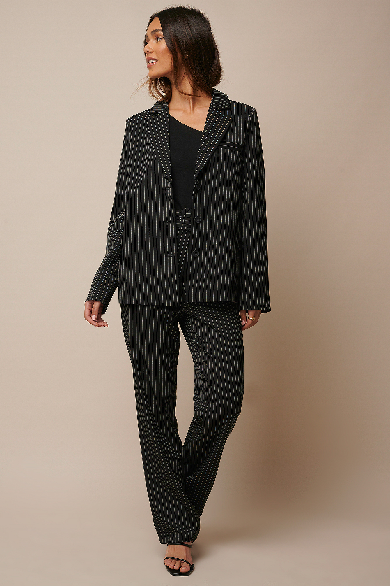 Black Pinstripe Pinstriped Straight Suit Pants