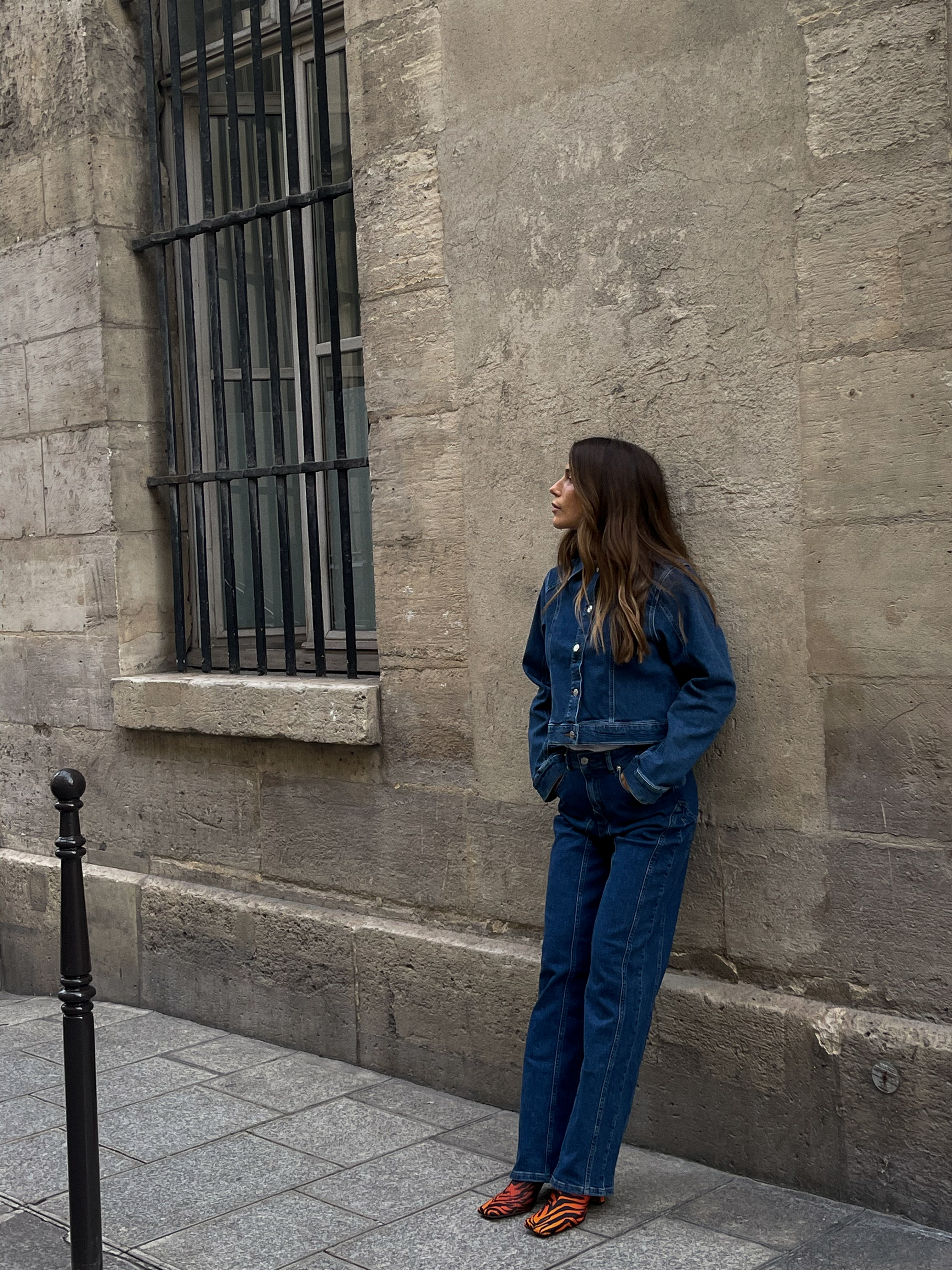 Jean à coutures apparentes Bleu