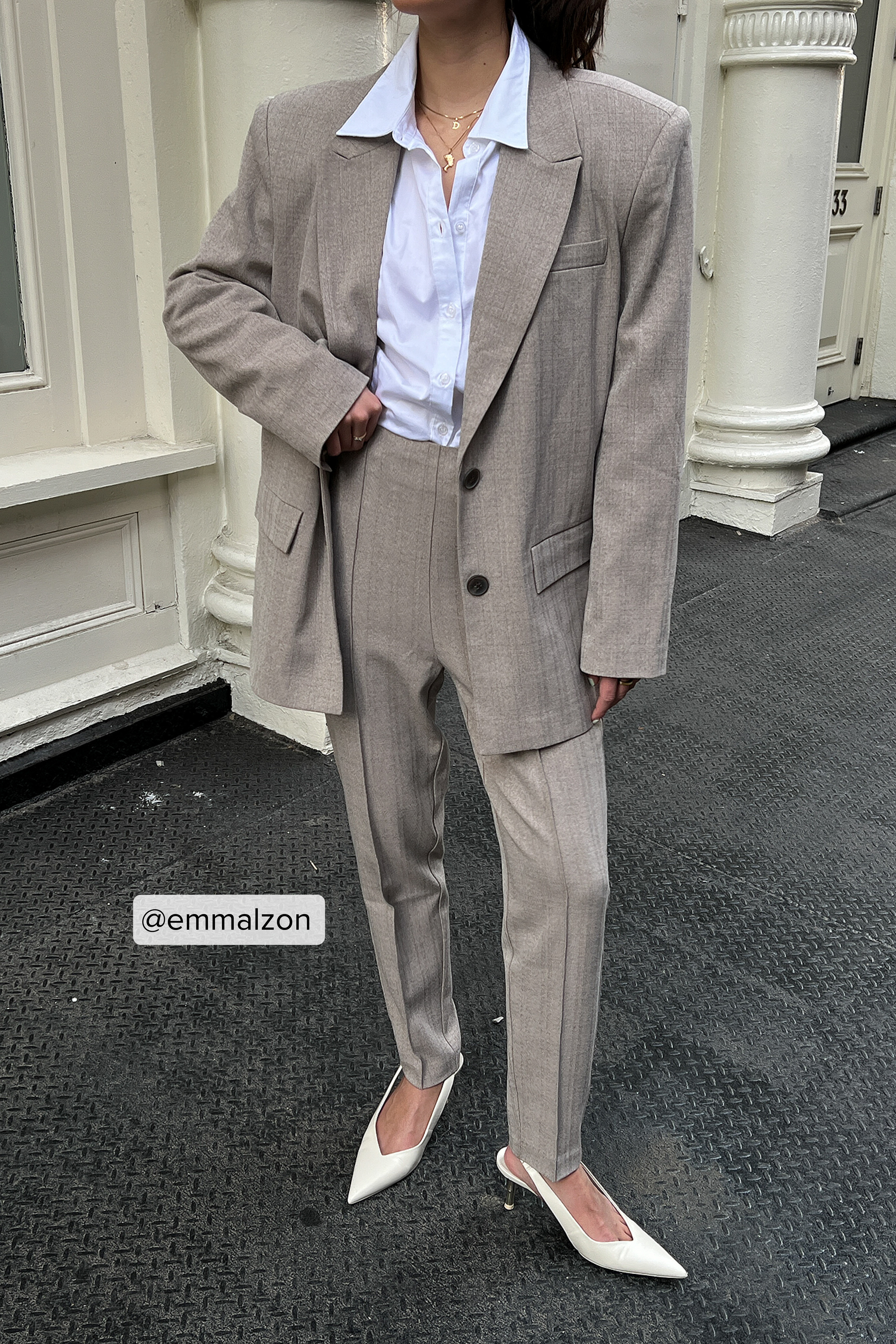 Brown/Grey Pantalon court taille haute à coutures apparentes