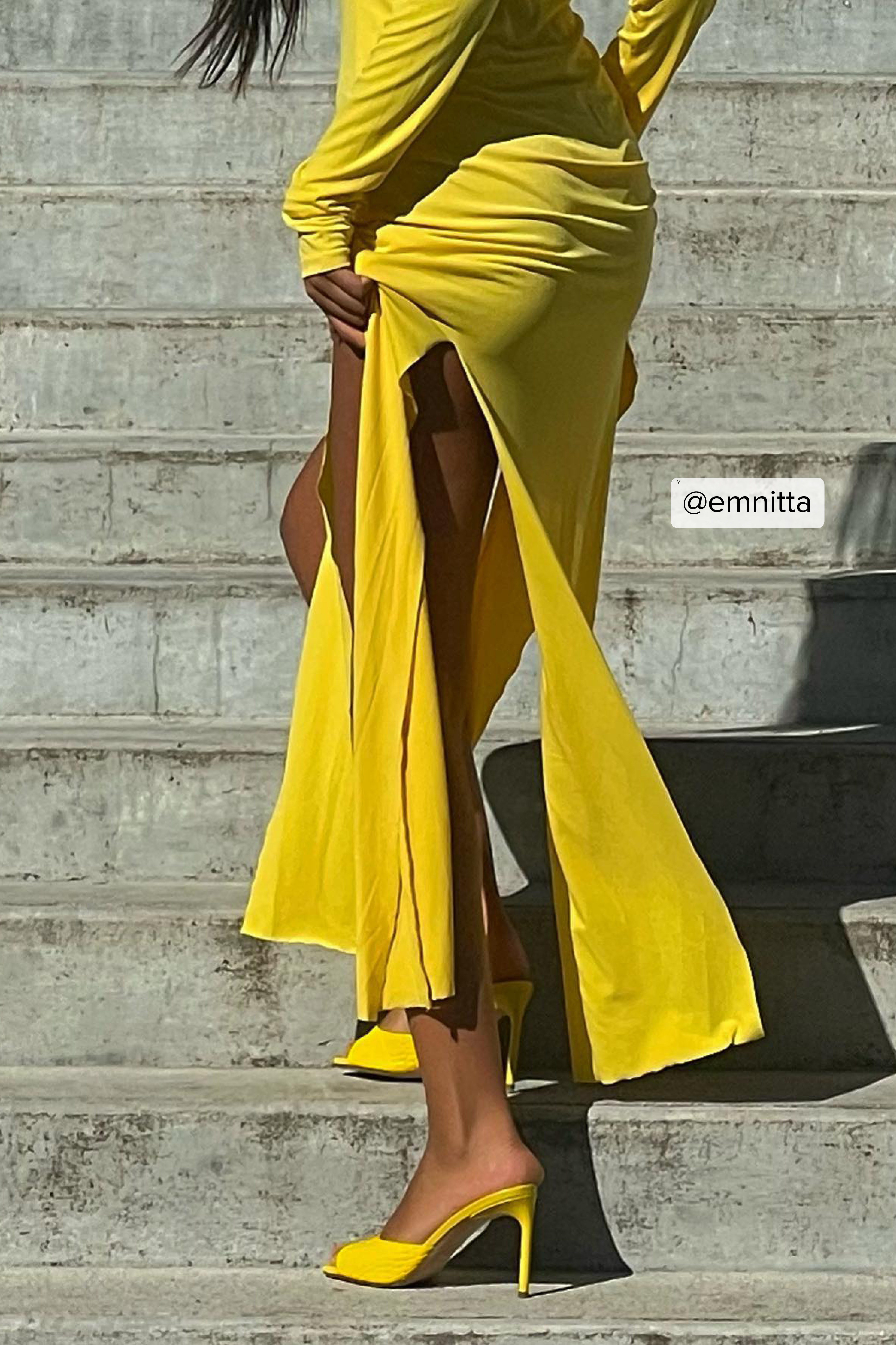 Yellow Slit Detail Jersey Dress
