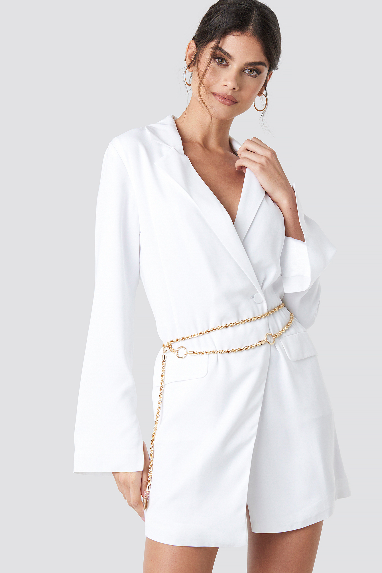 White Asymmetric Blazer Dress