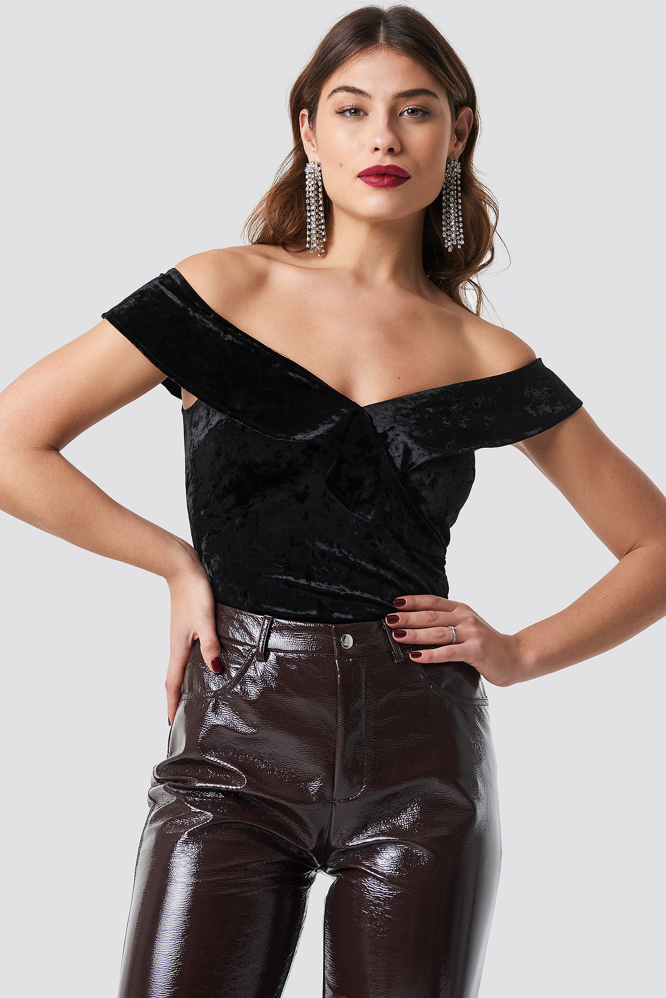 Black velvet off the shoulder top Clearance