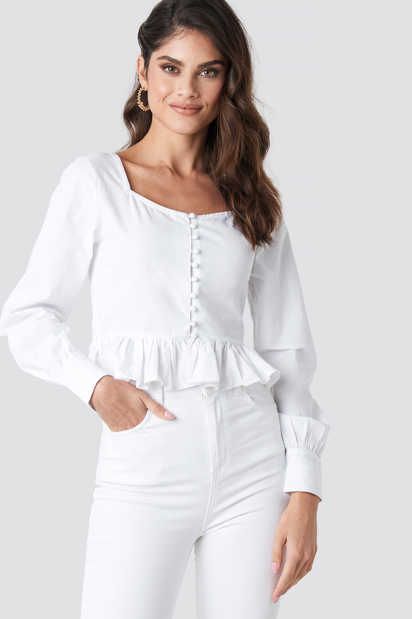 White Frill Detailed Button Up Blouse