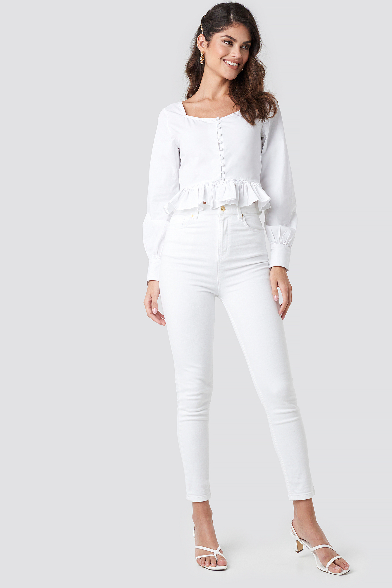 White Frill Detailed Button Up Blouse