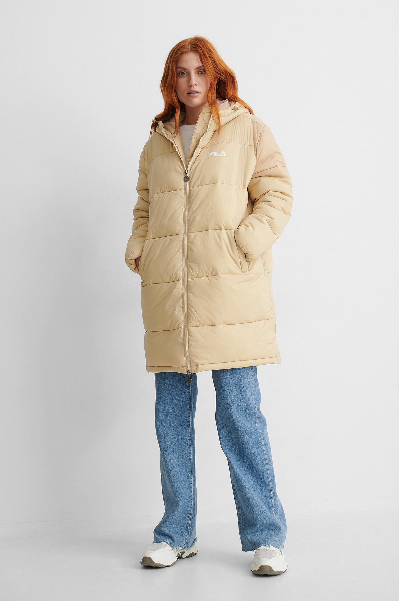 Cream Veste Matelassée À Capuche