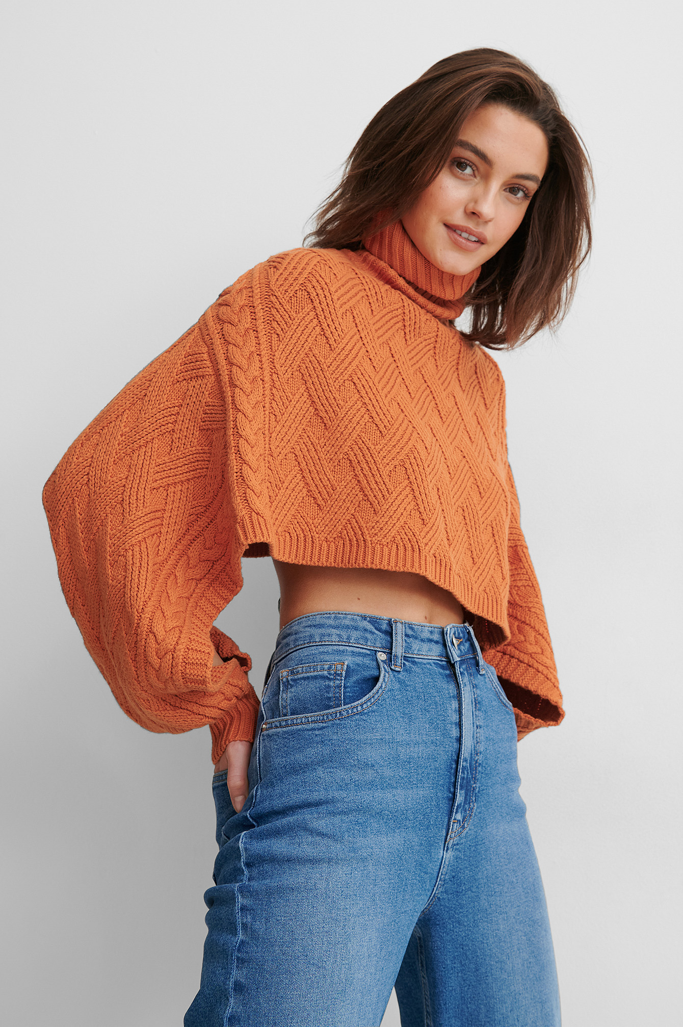 Rust Pull Court En Maille Torsadée