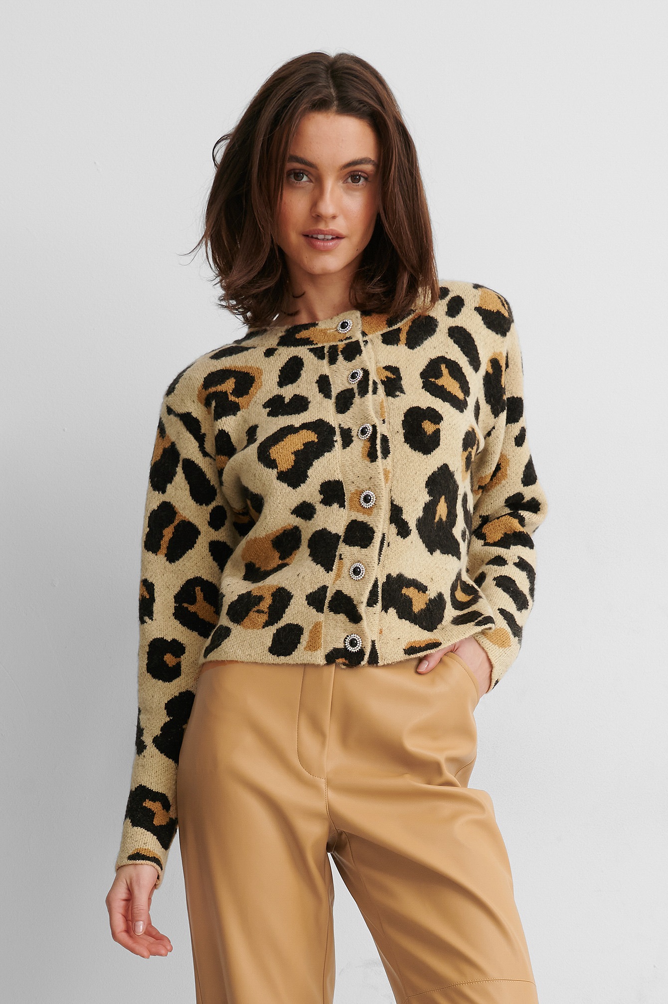 Leopard Cardigan À Boutons Pailletés