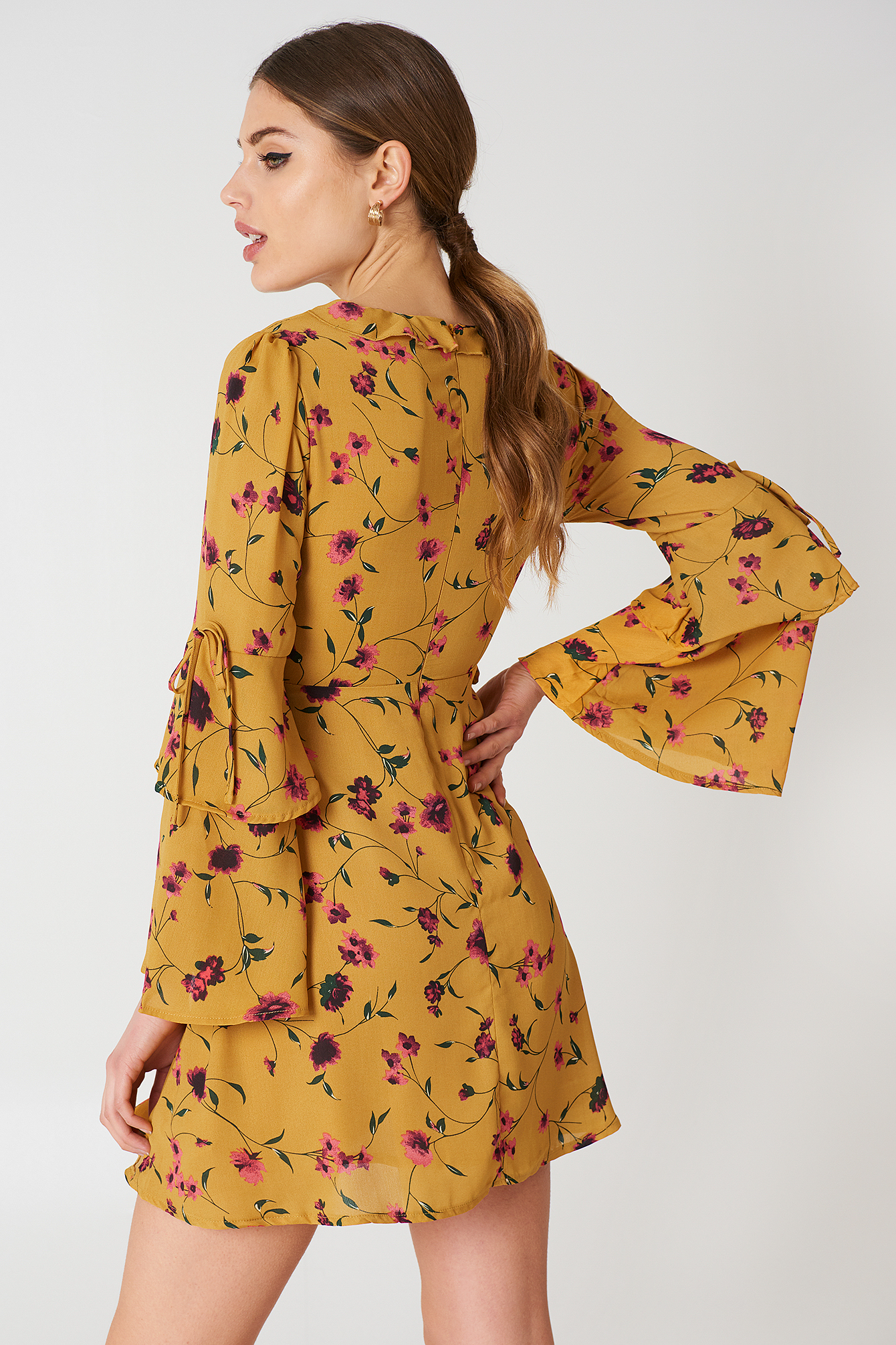 Mustard Floral Long Sleeve Mini Dress