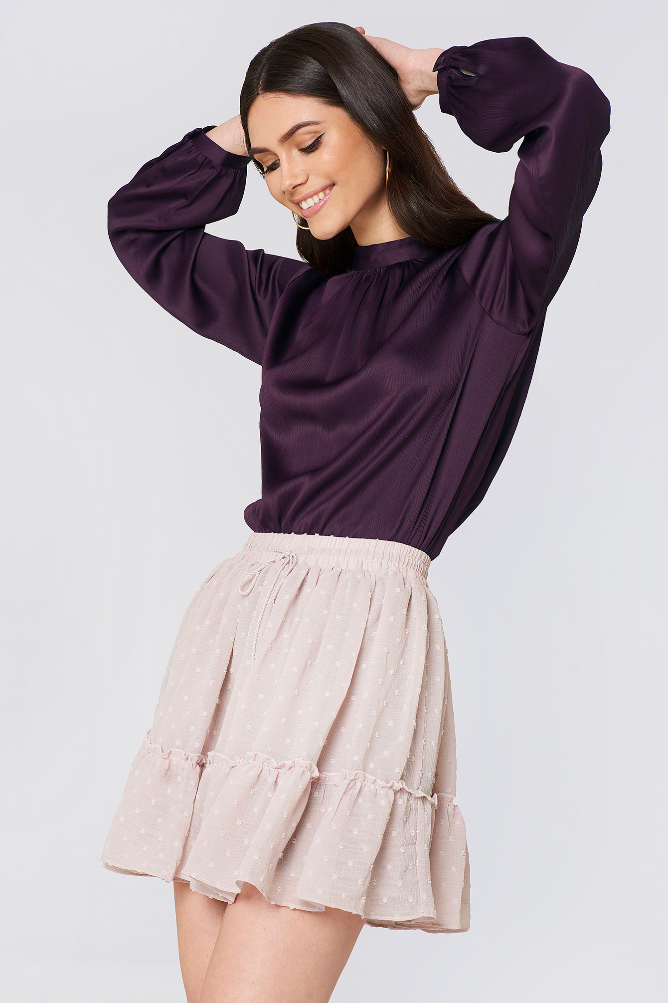 Dusty Lilac Ruffle Detail Midi Skirt