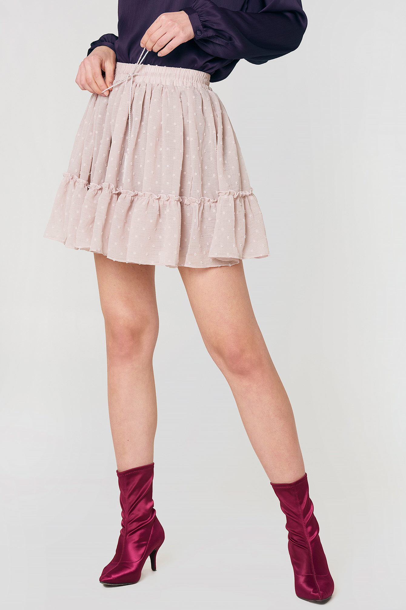 Dusty Lilac Ruffle Detail Midi Skirt