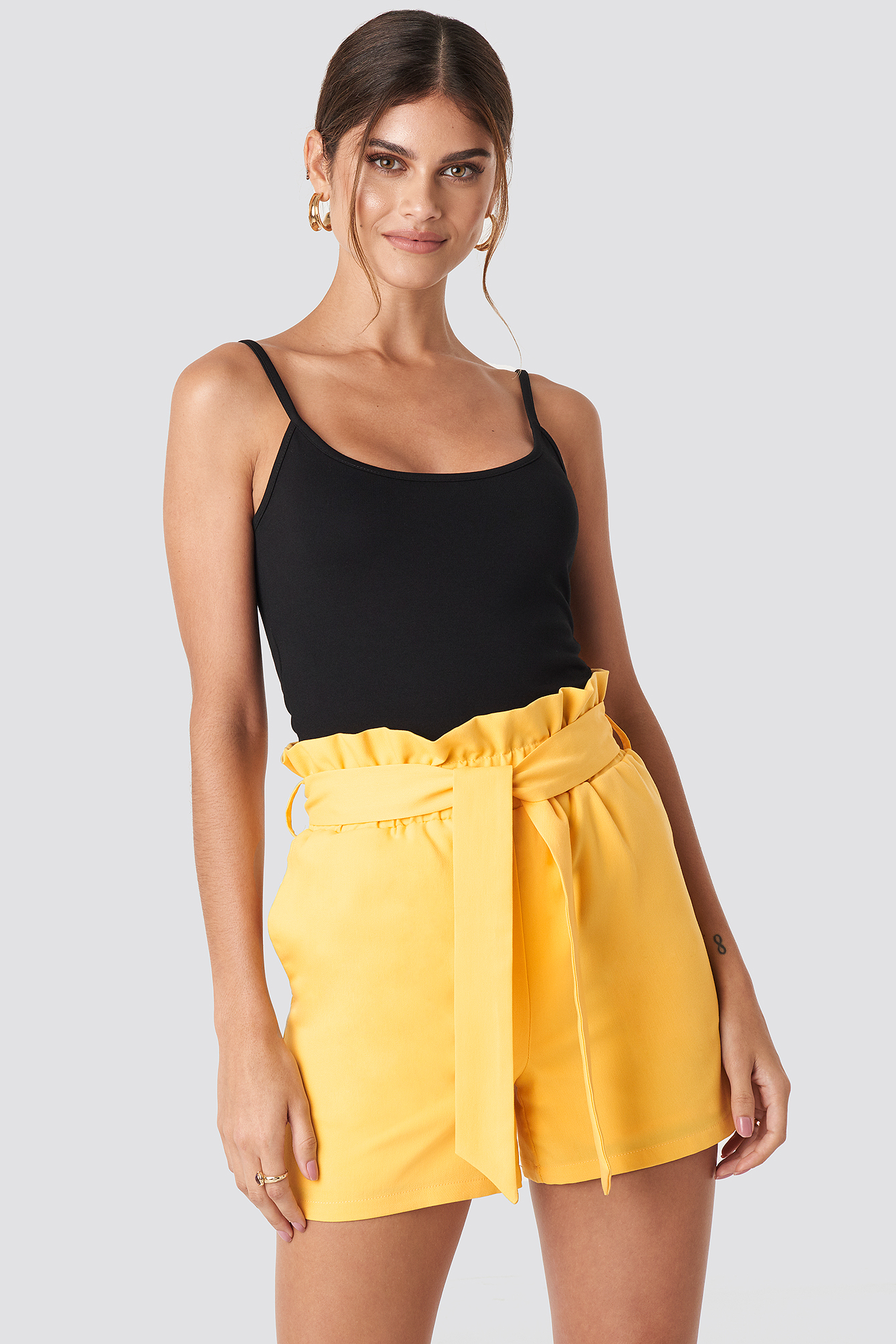 Yellow Highwaisted Paperbag Suit Shorts