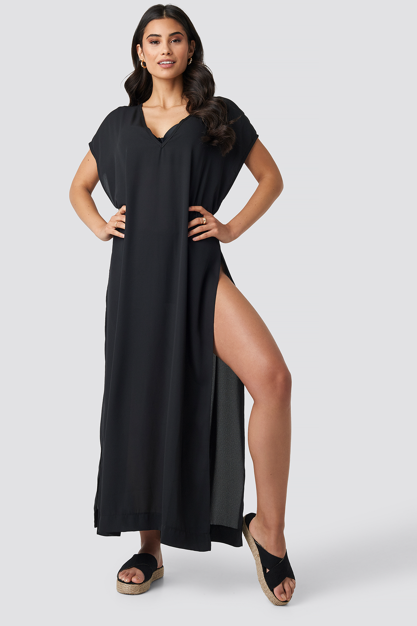Black V-neck Beach Dress