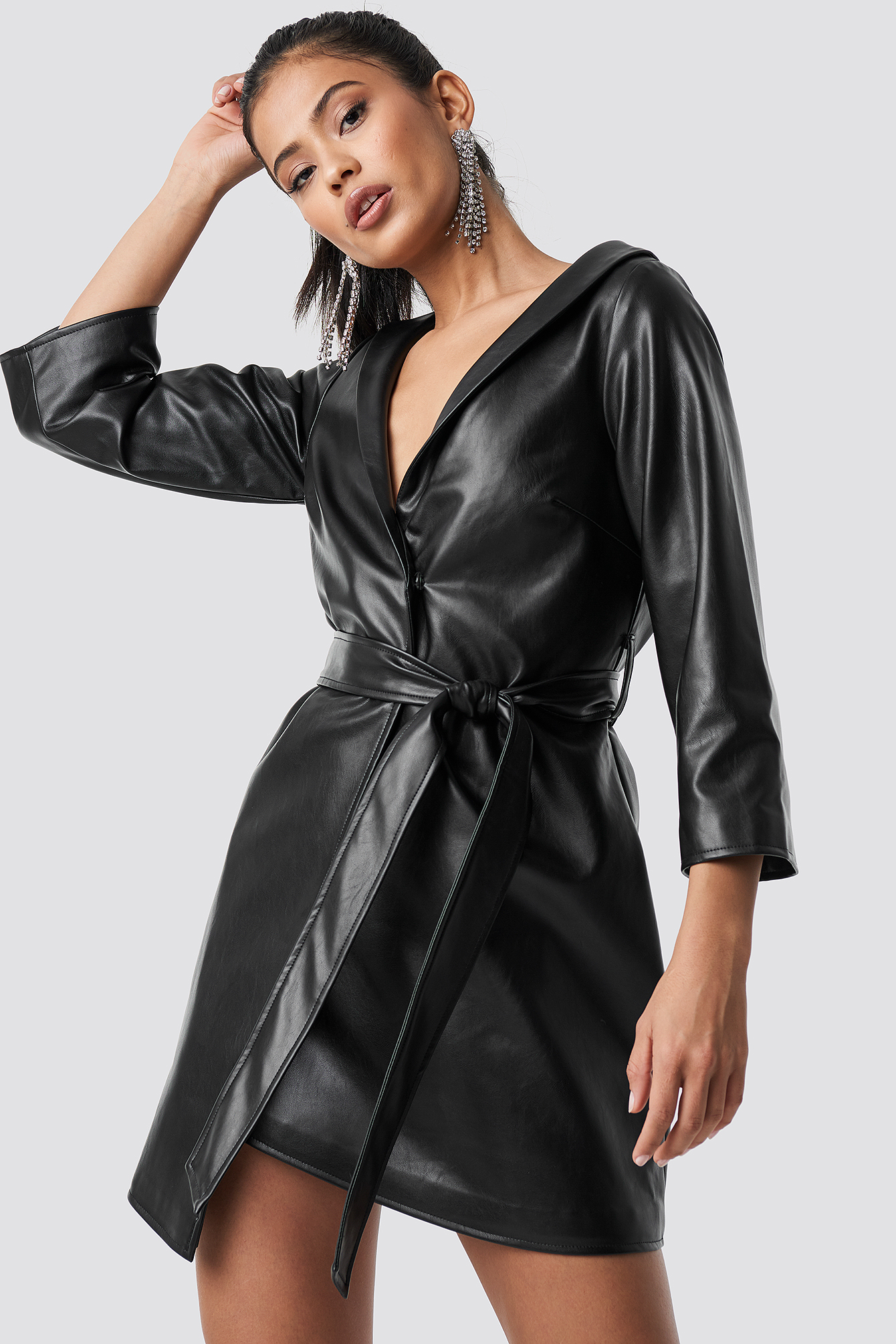 Black Faux Leather Blazer Dress