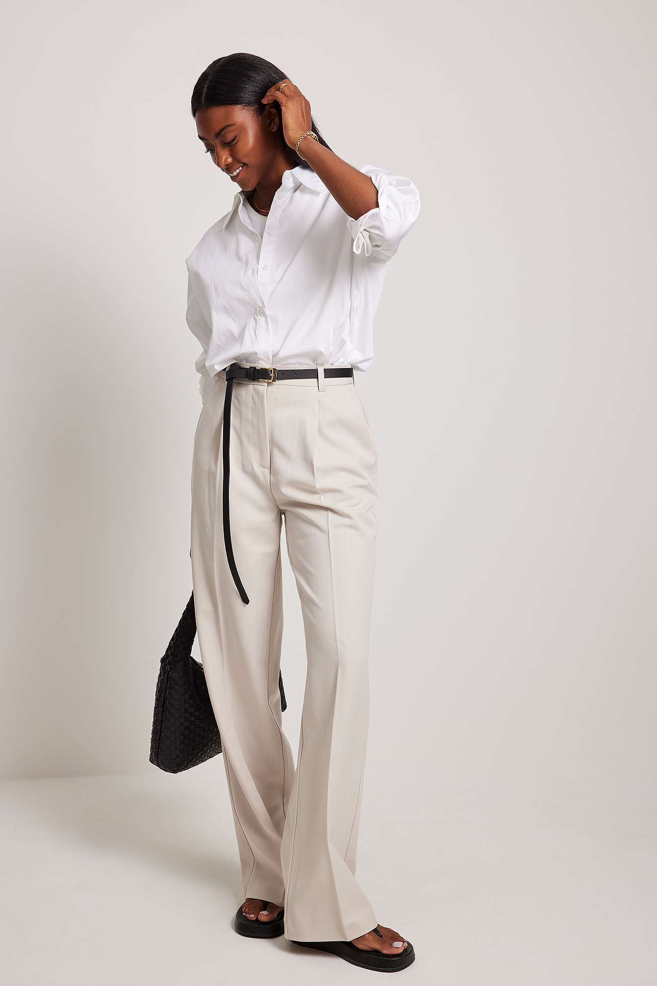Pantalon de costume taille haute Beige