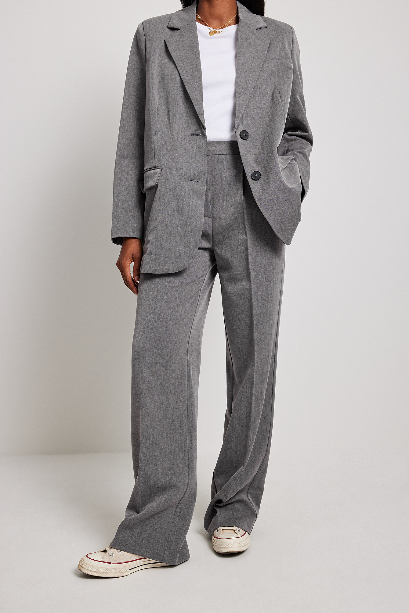 Grey Pantalon de costume taille haute