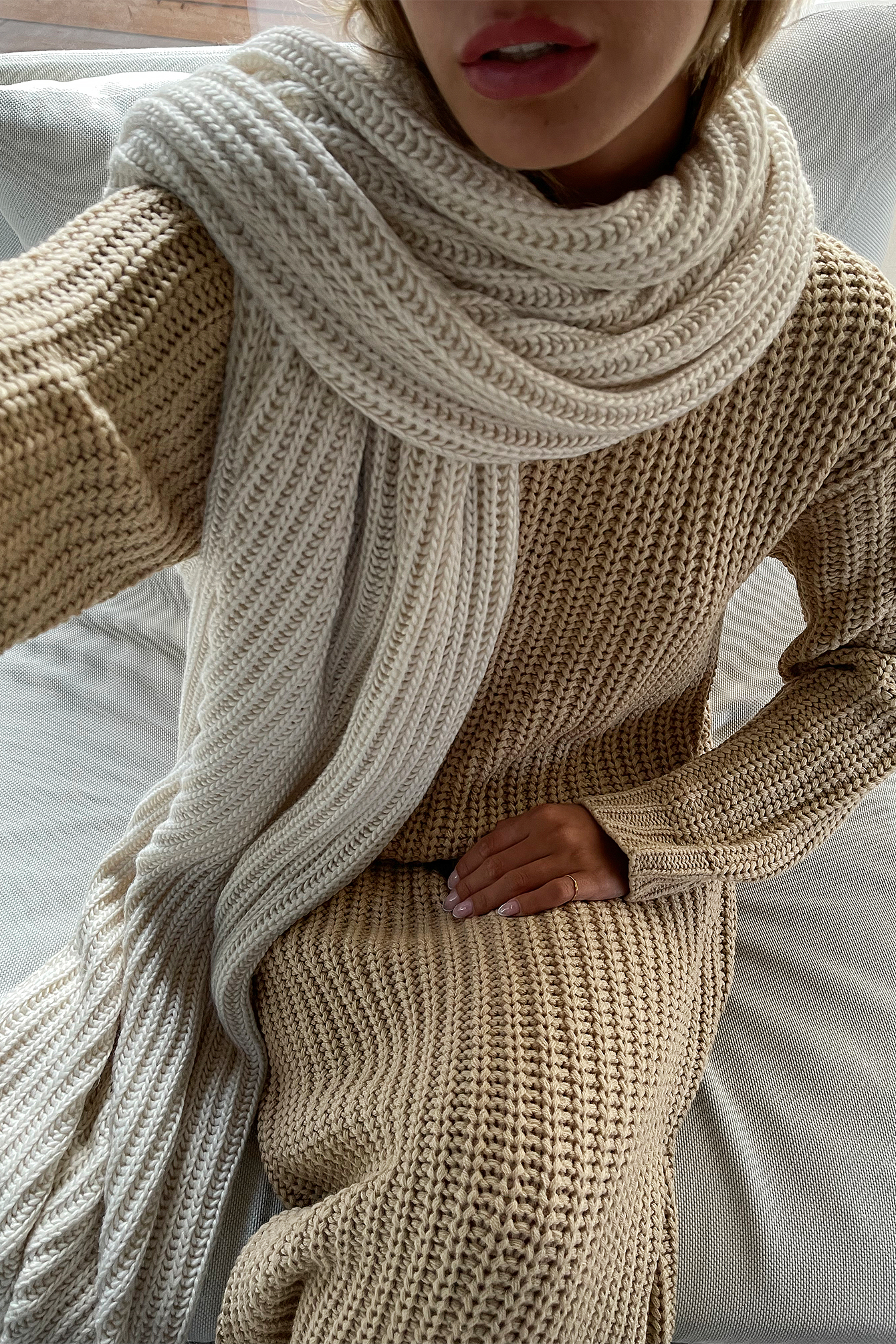 Offwhite Écharpe en tricot épais