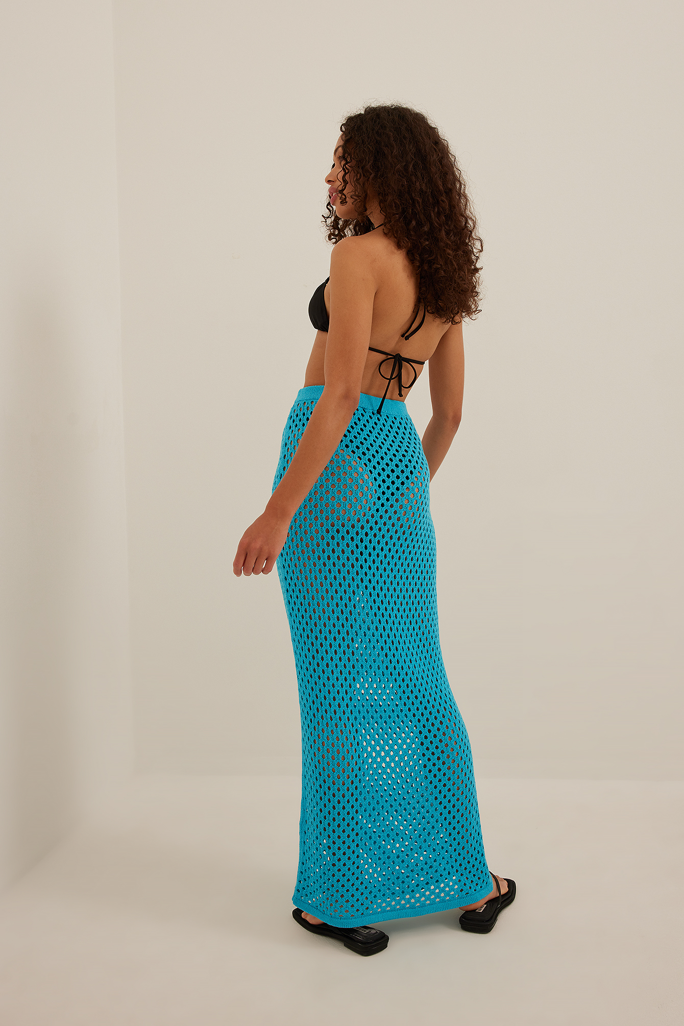 Blue Hole Knitted Maxi Skirt