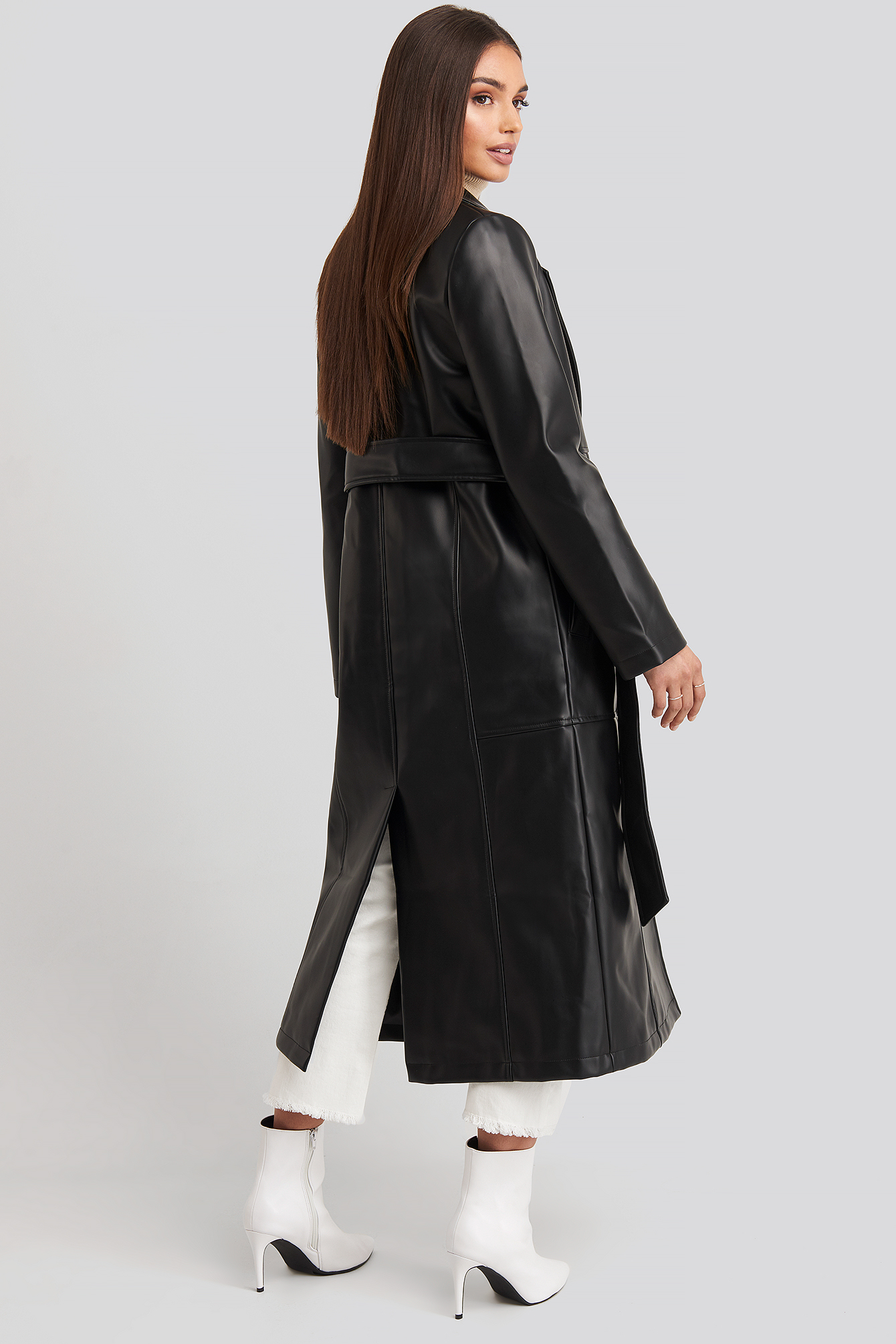 Black Long PU Coat