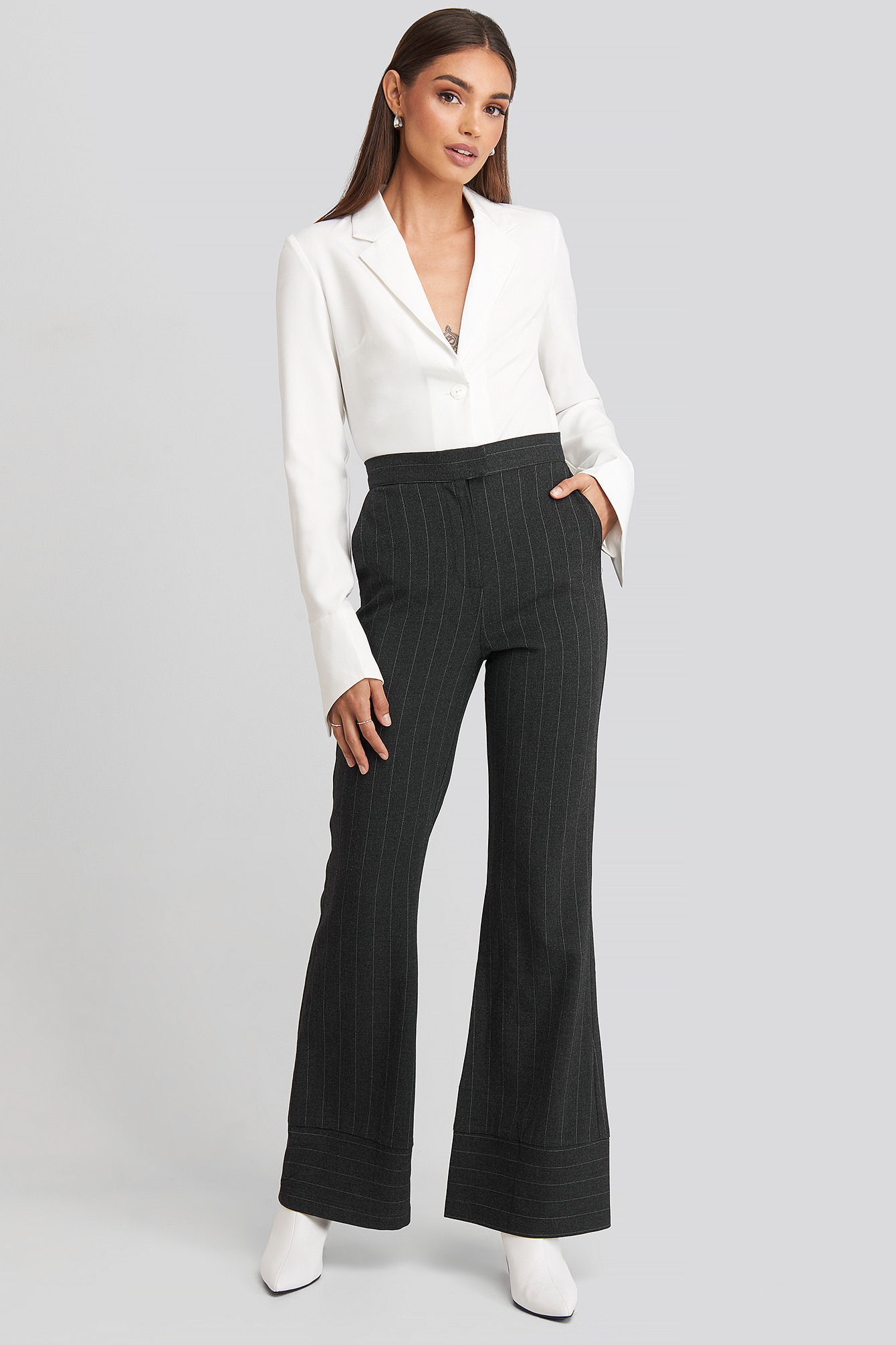 Dark Grey Striped Trousers