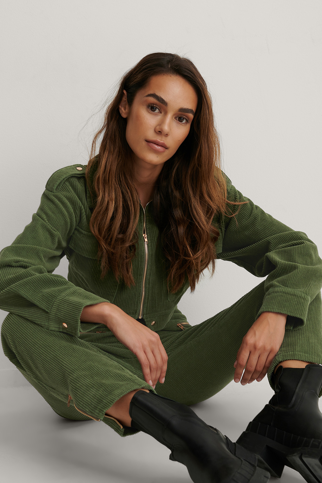 Army Green Veste À Détails Sur Les Épaules