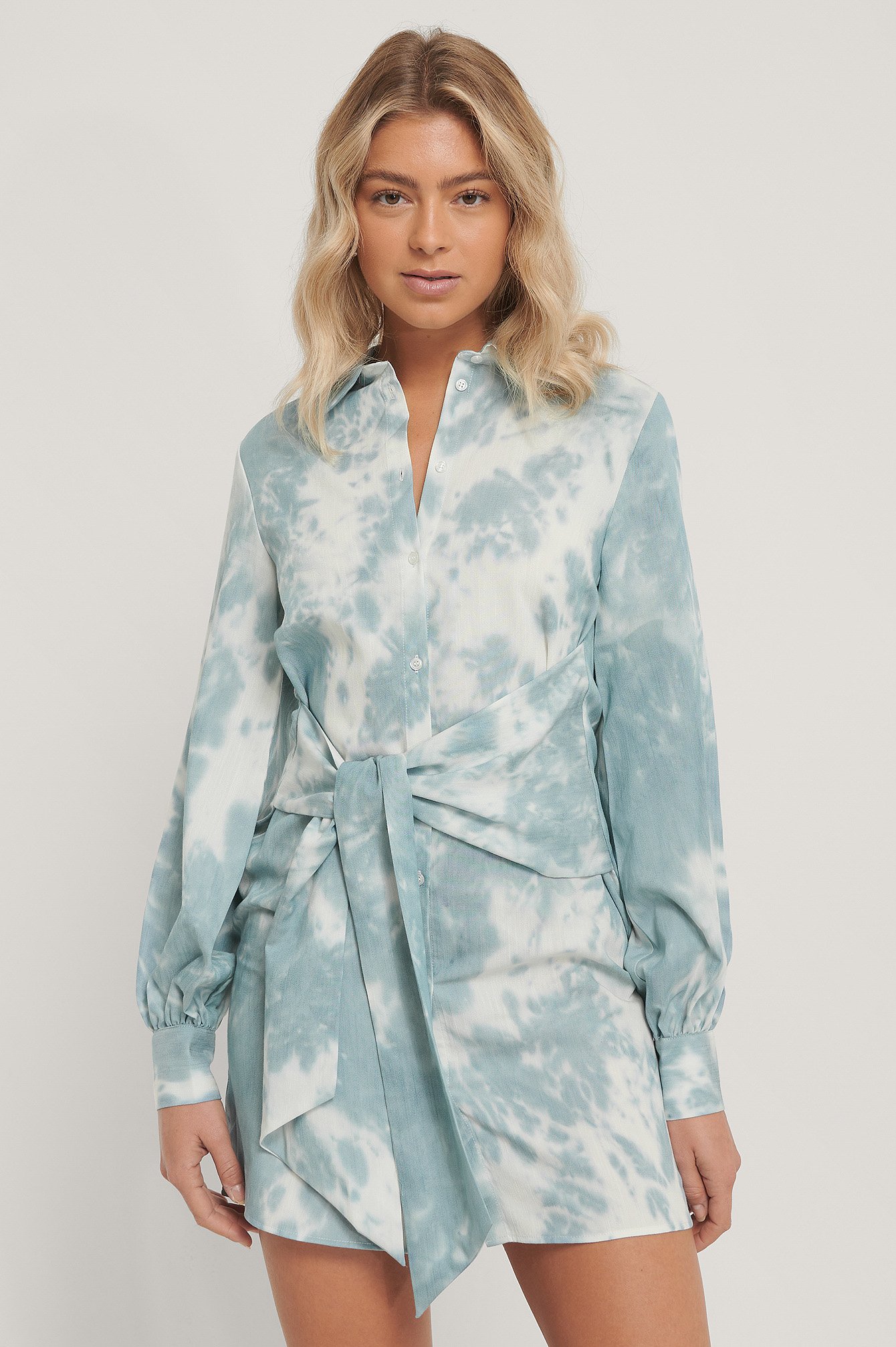 Print Robe Chemise Nouée Sur Le Devant