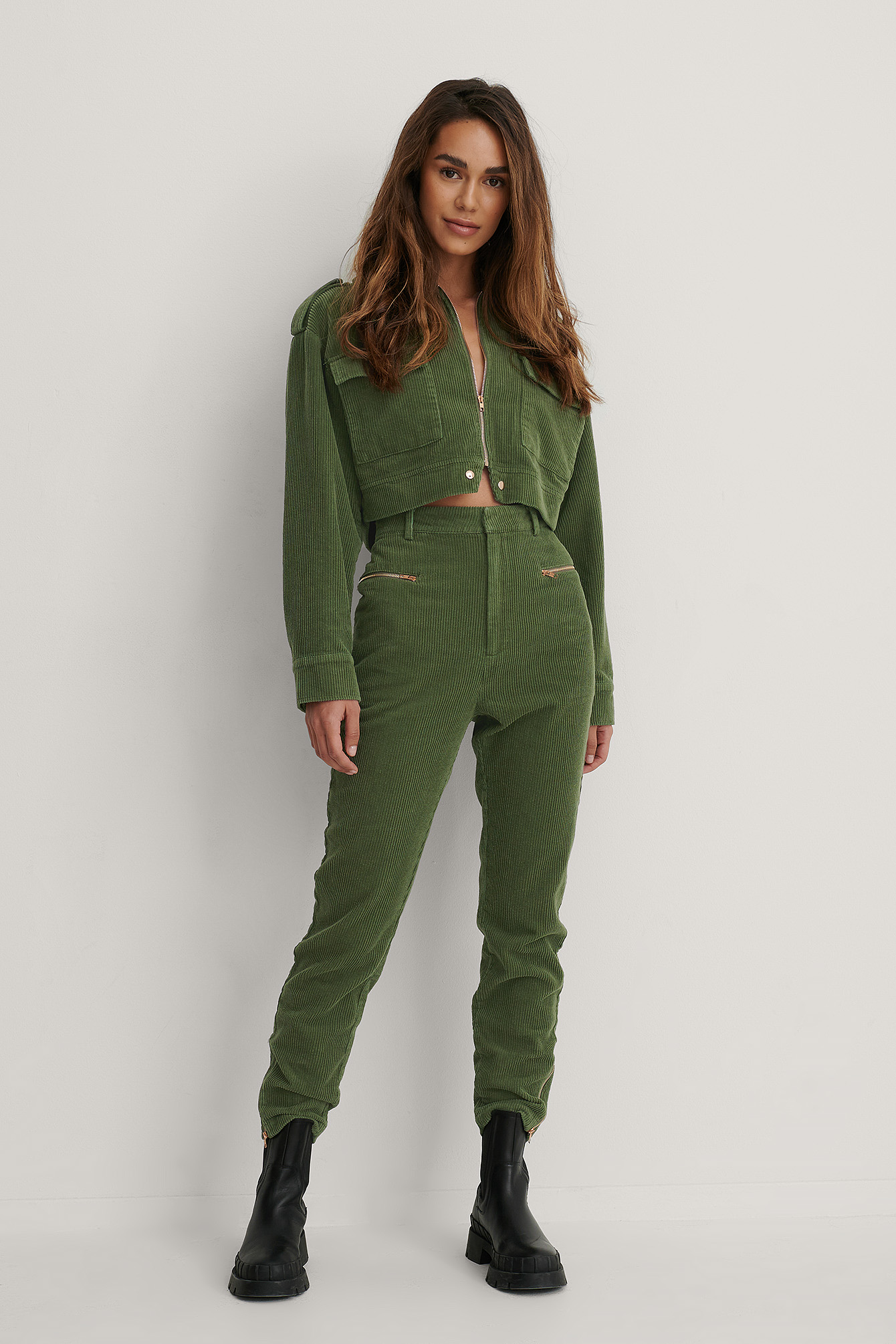 Army Green Pantalon À Fermeture Éclair