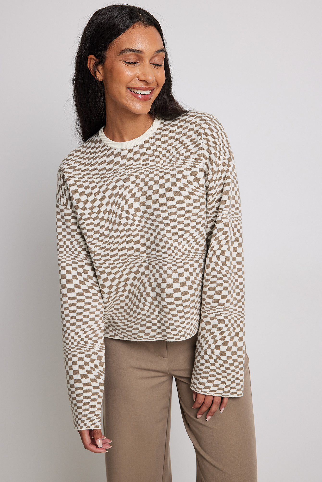 Off White Check Pull en maille jacquard