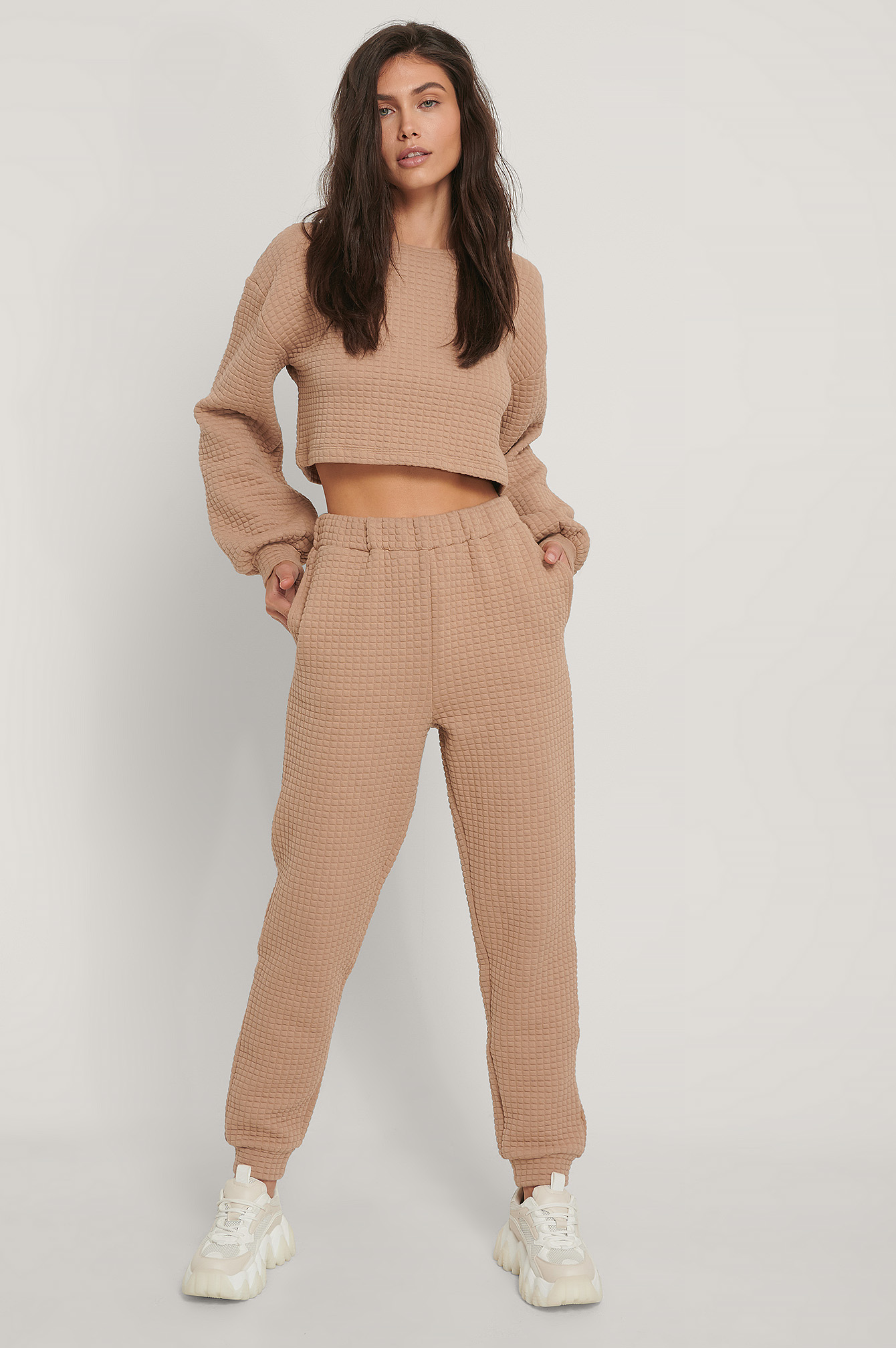 Beige Pantalon De Survêtement Taille Haute