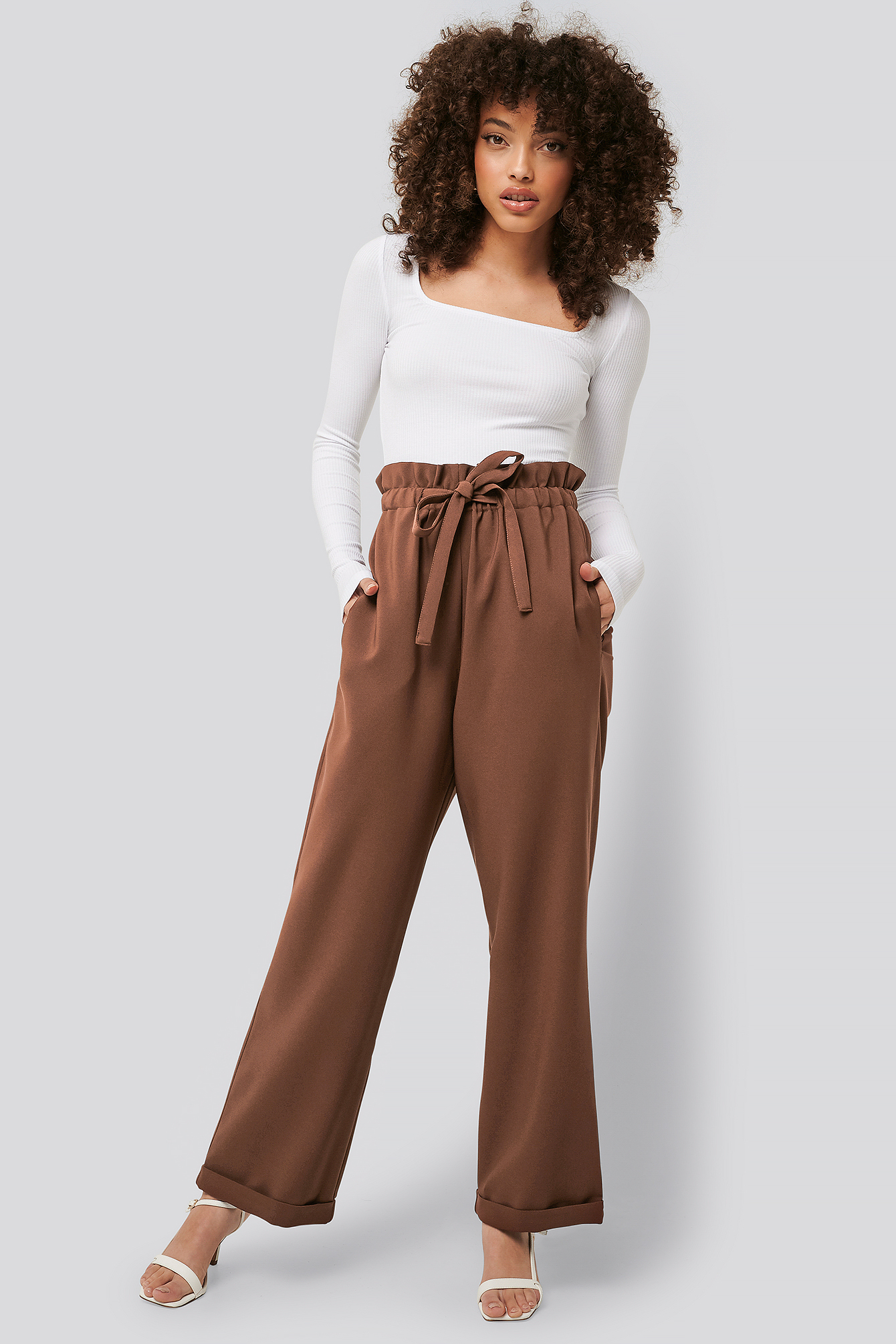 Brown Pantalons Taille Haute