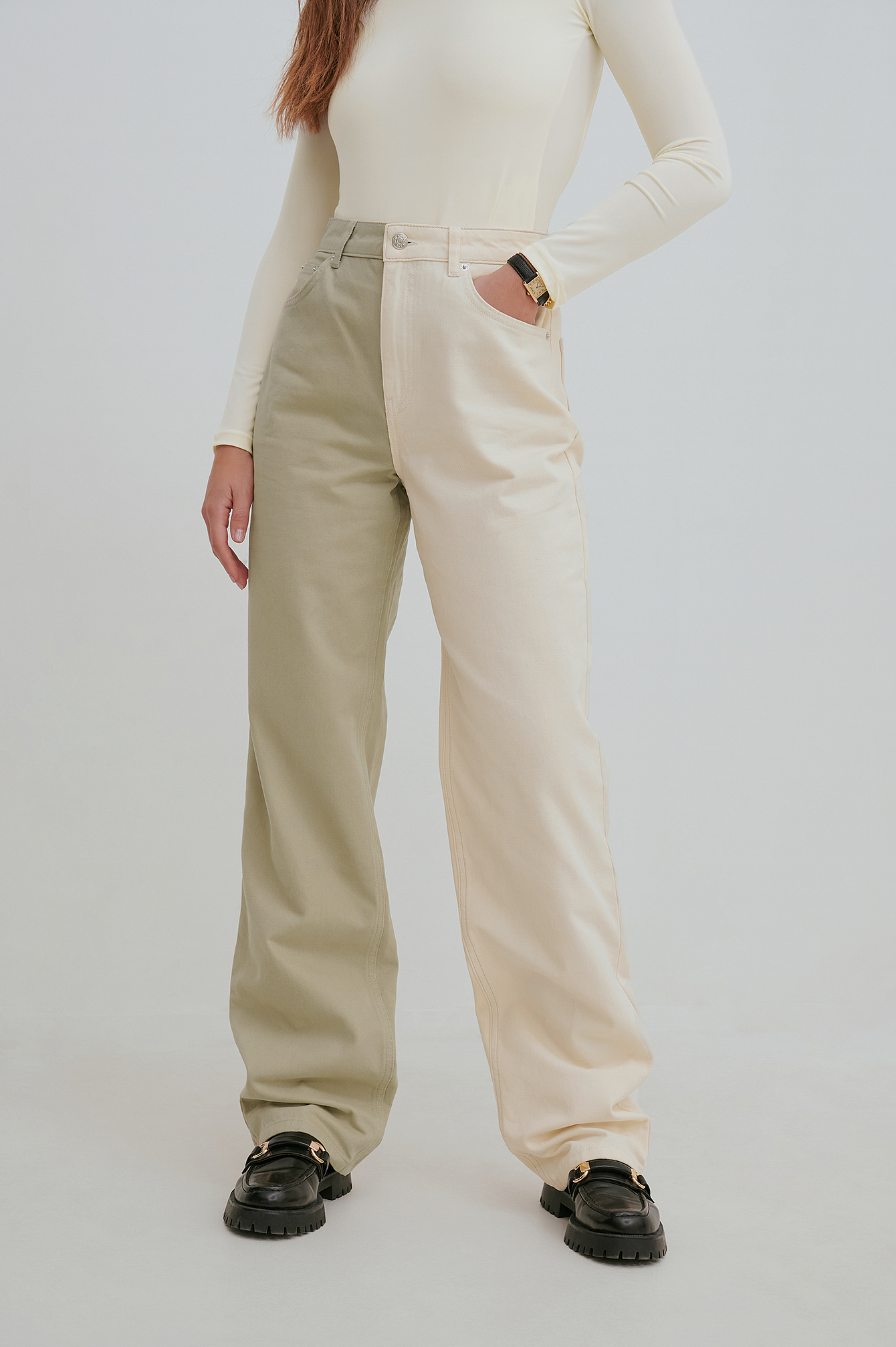 Jean long bicolore Beige | na-kd.fr