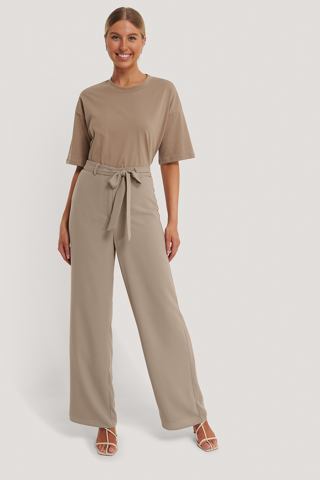 Taupe Pantalon Ample À Ceinture
