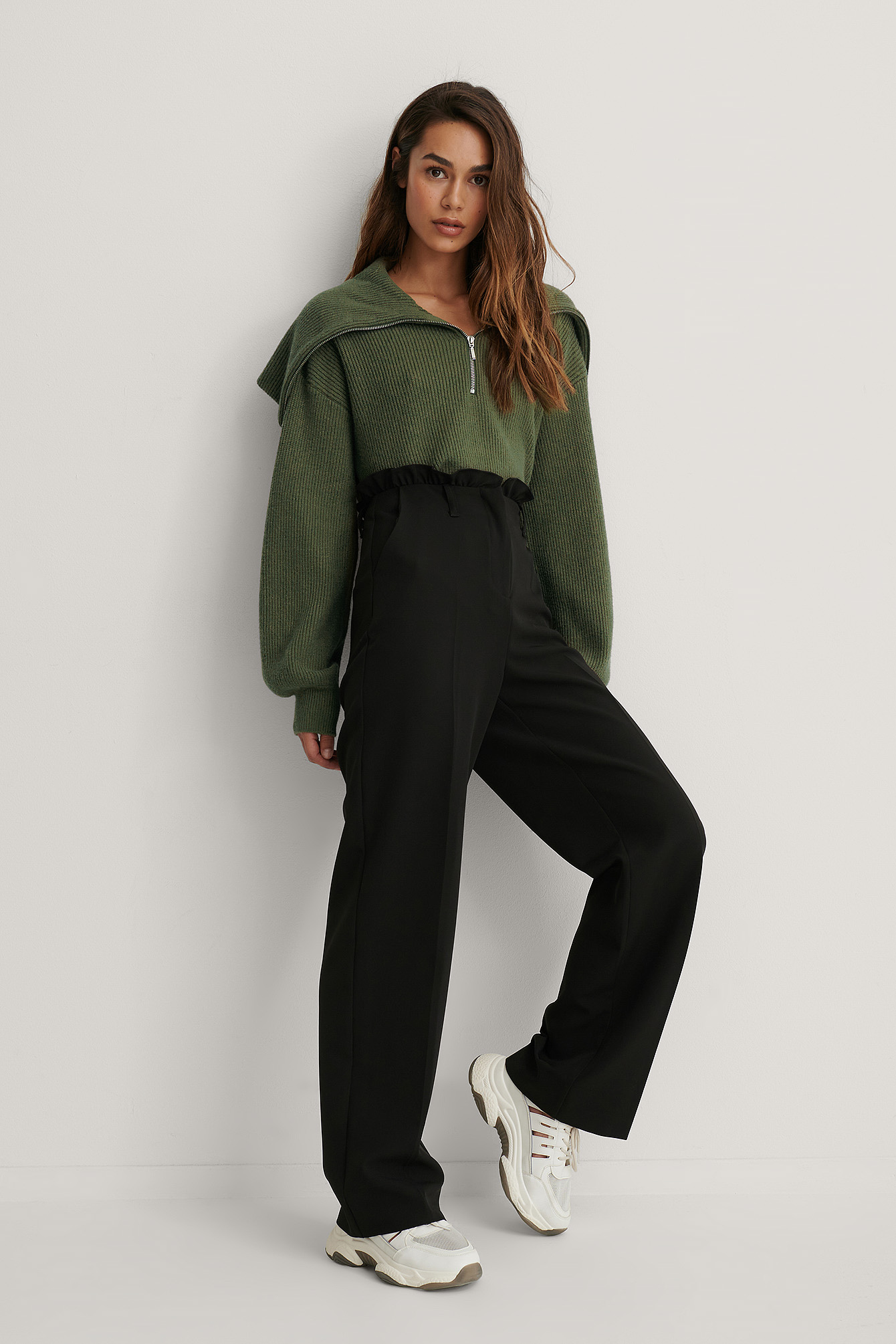 Black Pantalon De Costume Paperbag Pour Femmes Petites