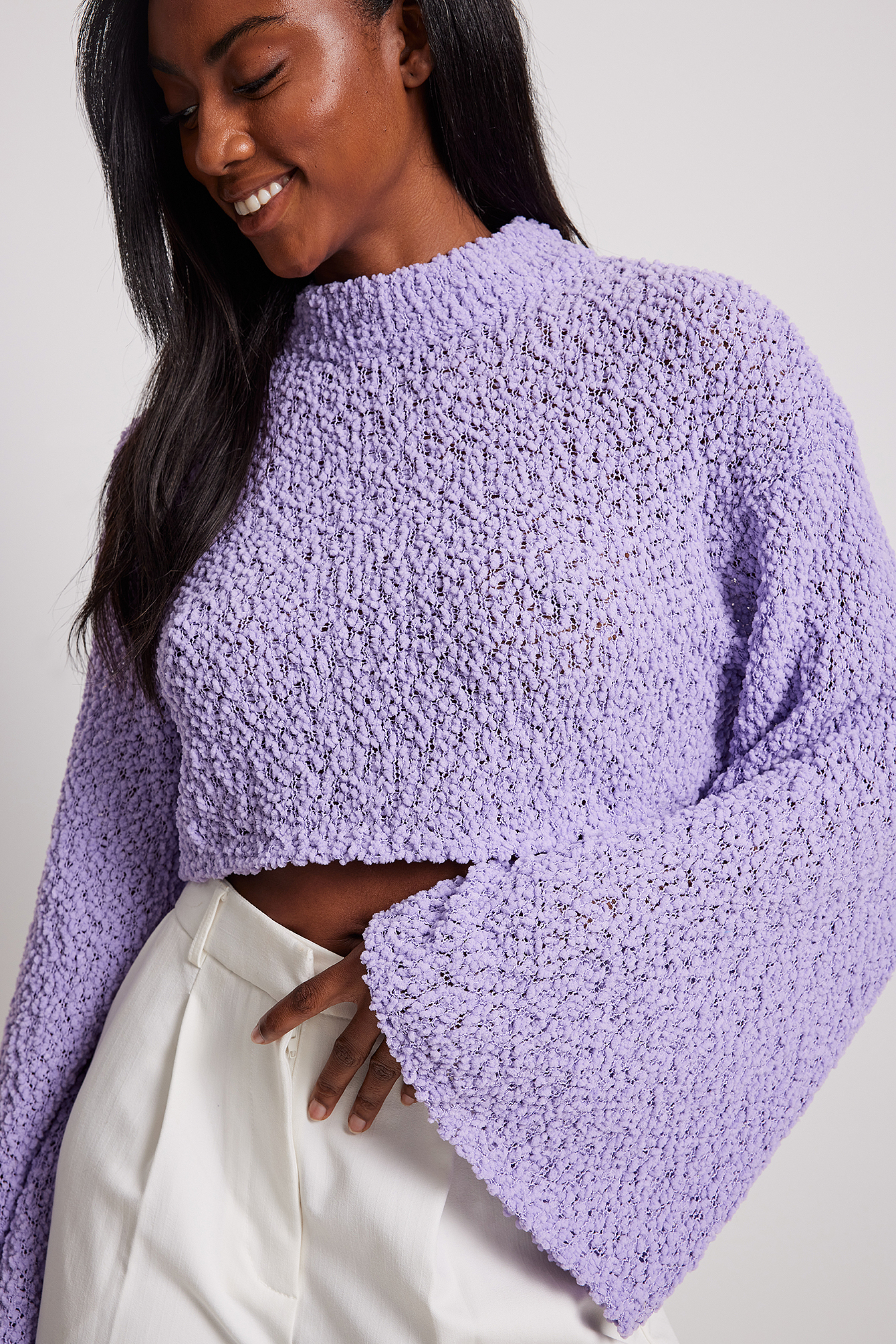Pull court en maille à manches larges Violet