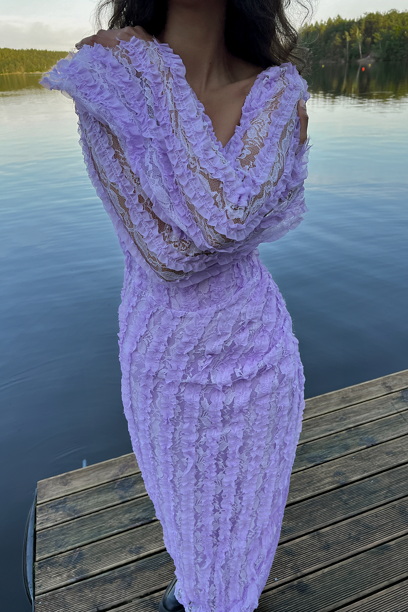 Lavender Robe longue en dentelle