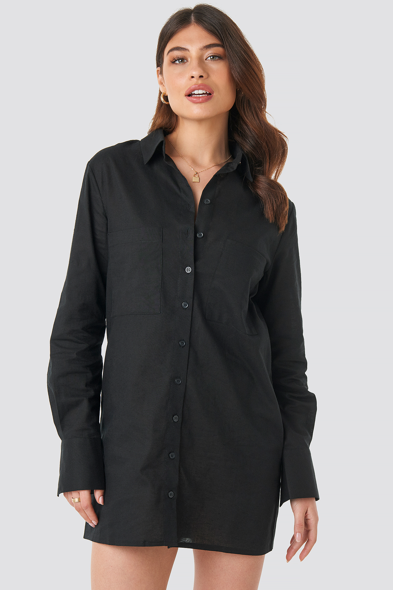 Black Linn Ahlborg x NA-KD Oversized Shirt Dress