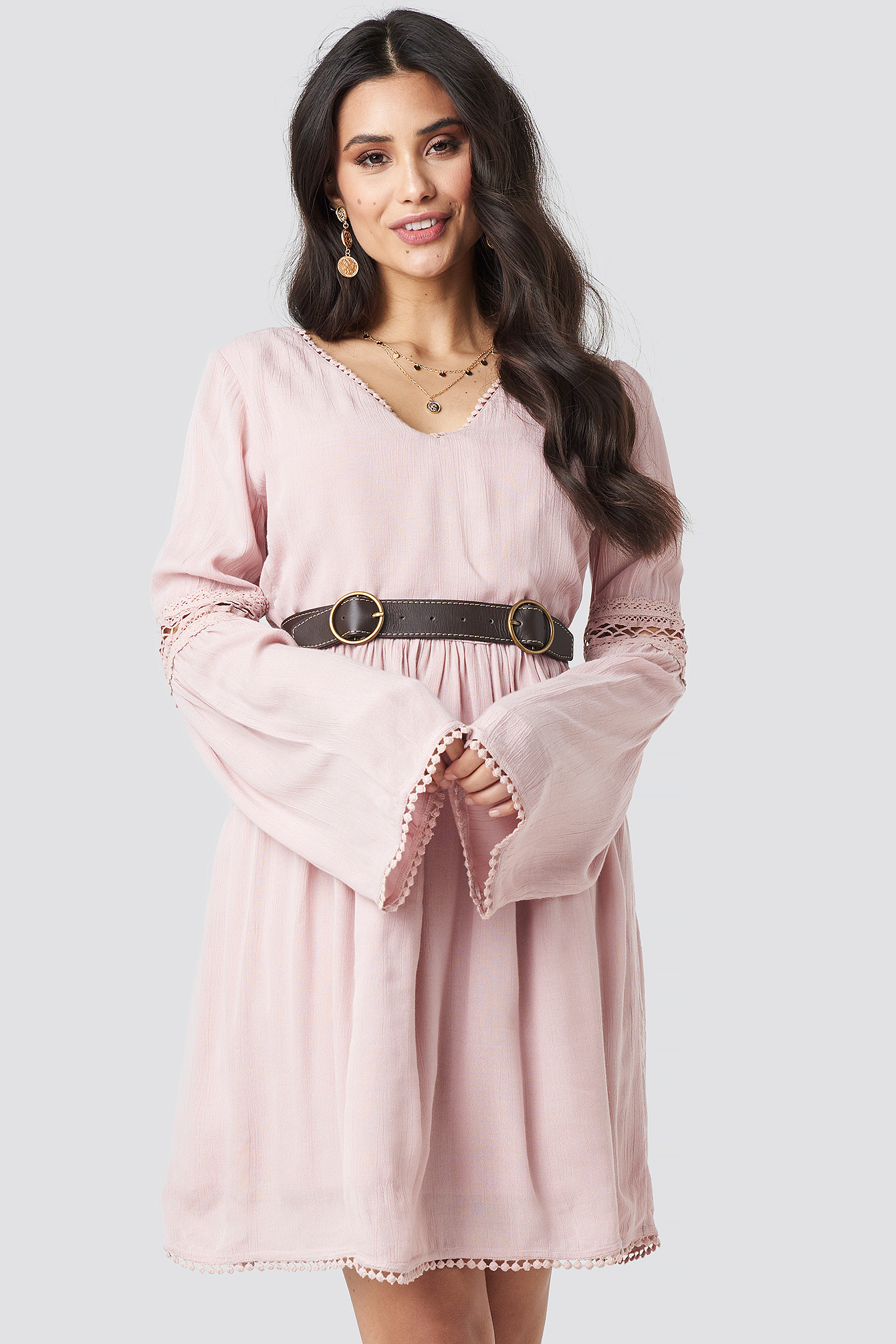 Vneck Pom Pom Dress Rose nakd.fr